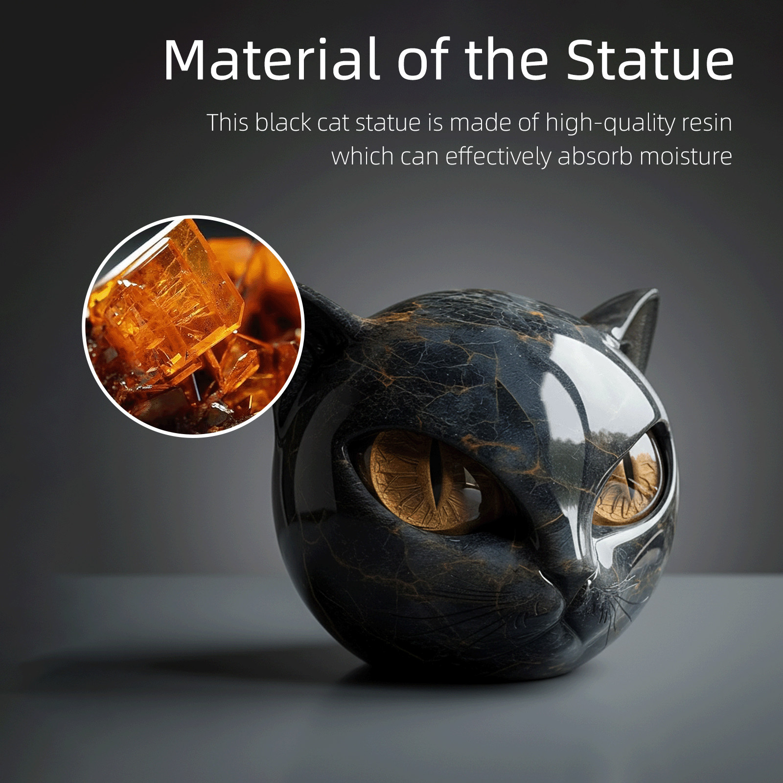 Luxury Black Cat Stone Sculpture Resin Ornament Elegant for Desktop Home Decor