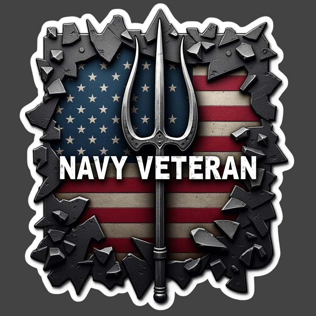 Navy Veteran Trident American Flag Sticker Vinyl Decal Military Patriotic