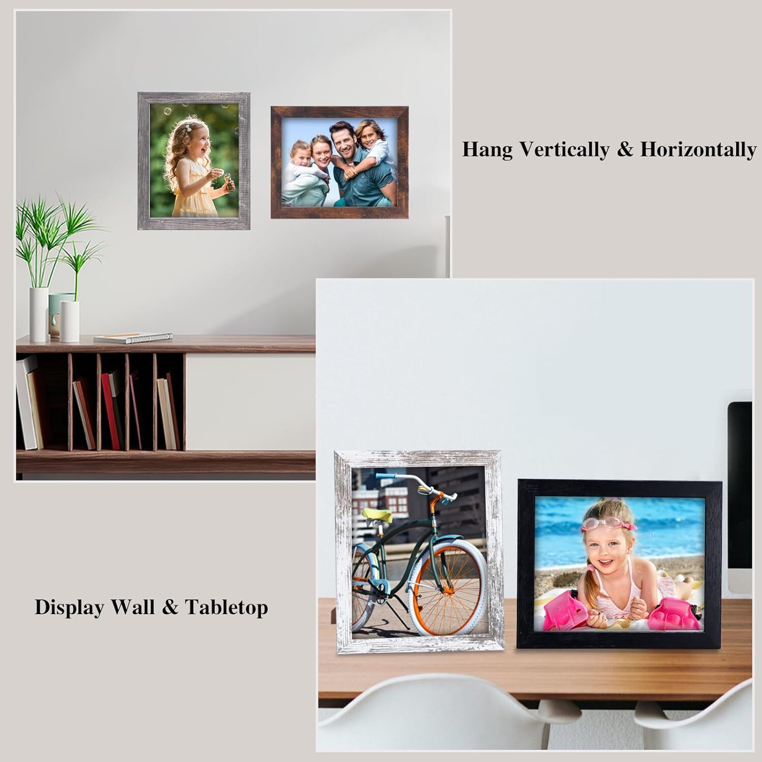 4X6 Frame Set of 7, 4X6 Picture Frame in Multi Colors, Rustic Wooden Frames for