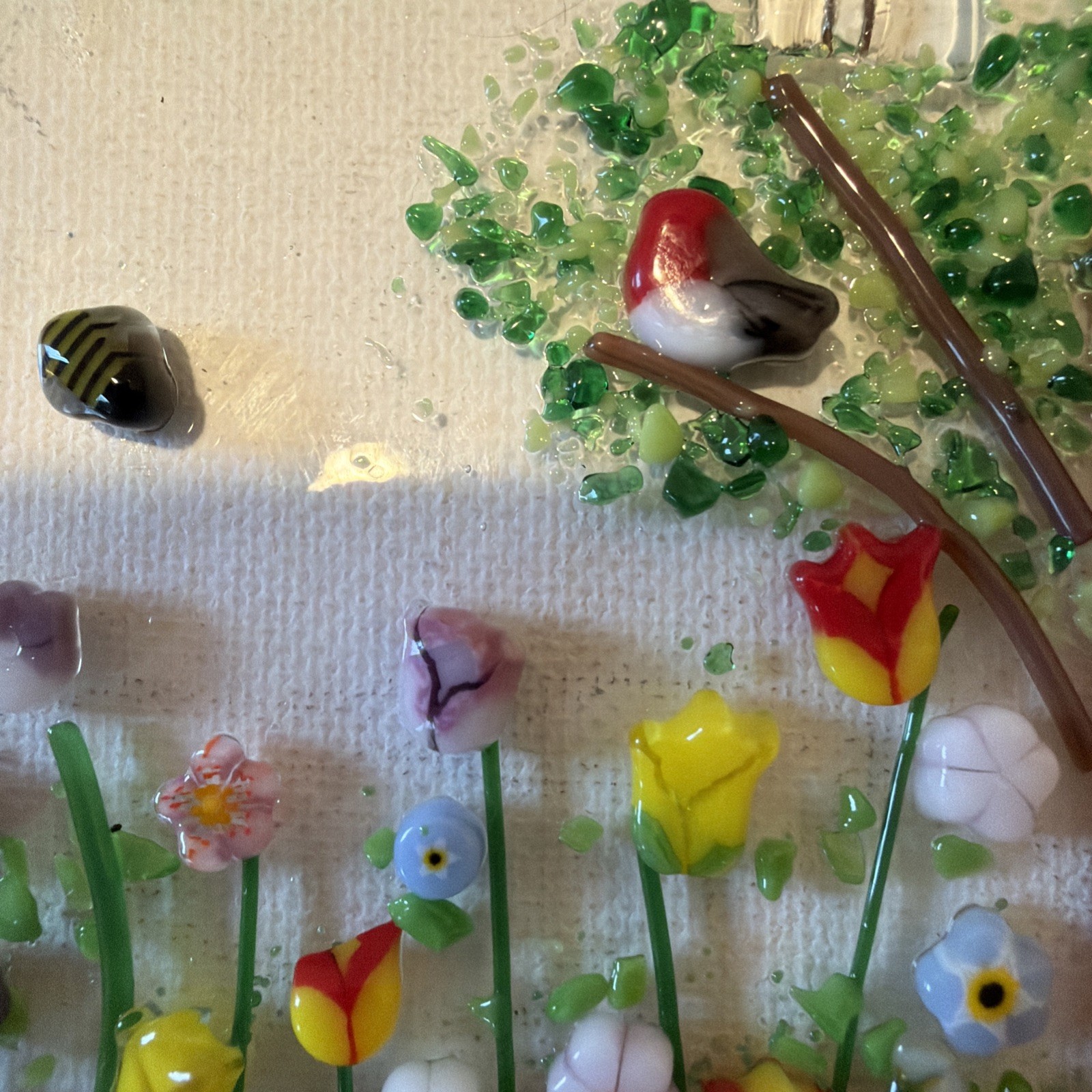 Fused Glass Handmade Square 4”x 4” Multicolor Sun Catcher Signed By Artist