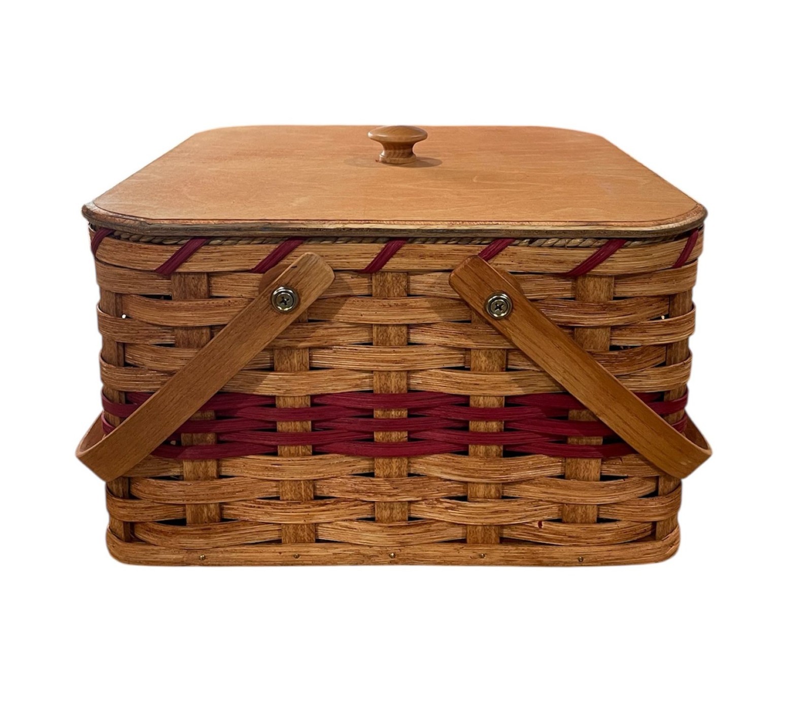 Amish Double Pie Carrier Square Handmade Gingerich Style Basket Swinging Handles