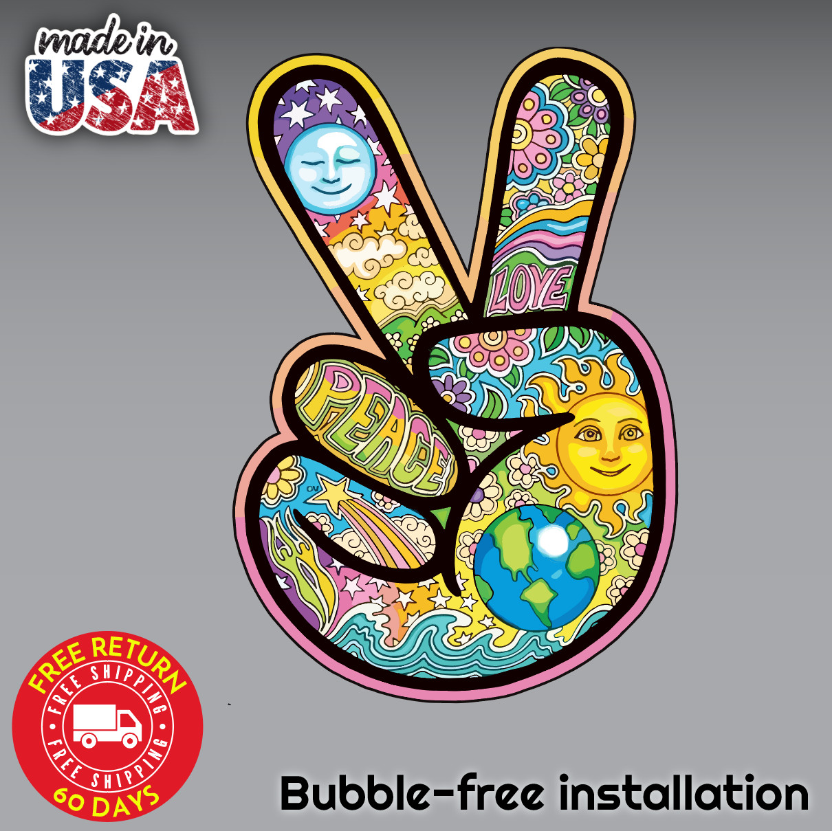 Peace Sign Celestial Decal Sticker 3M Vinyl USA Tuck Window Wall Car Dan Morris