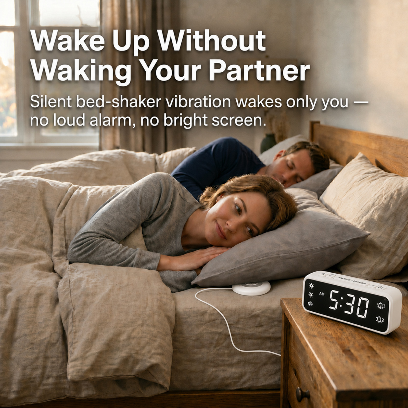 Loud Vibrating Alarm Clock with Bed Shaker for Heavy Sleepers Deaf 90dB Dual LED