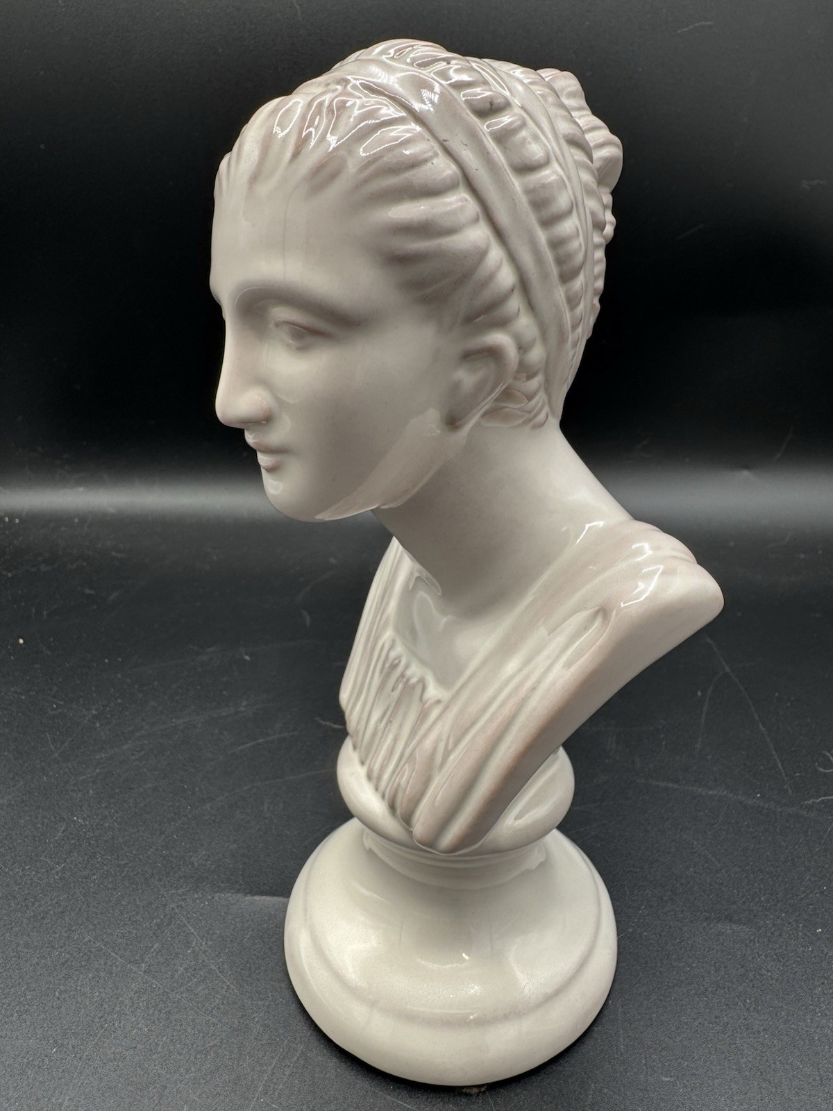 Italian Ceramic Classical Lady Bust White Glaze 8.25” Neoclassical Art