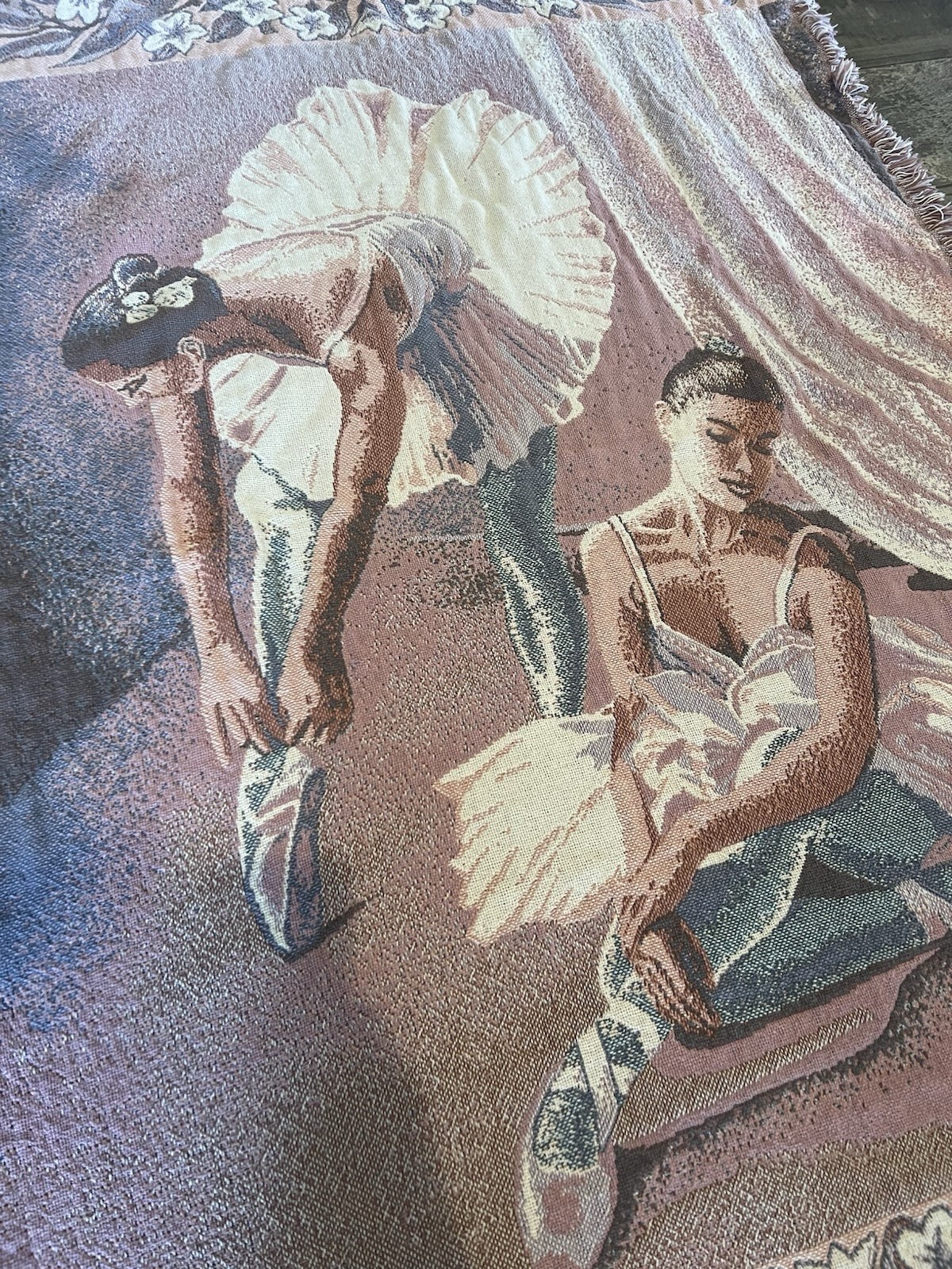 Vintage Ballerina Tapestry Throw Blanket Goodwin Weavers Ballet Pink 68×48