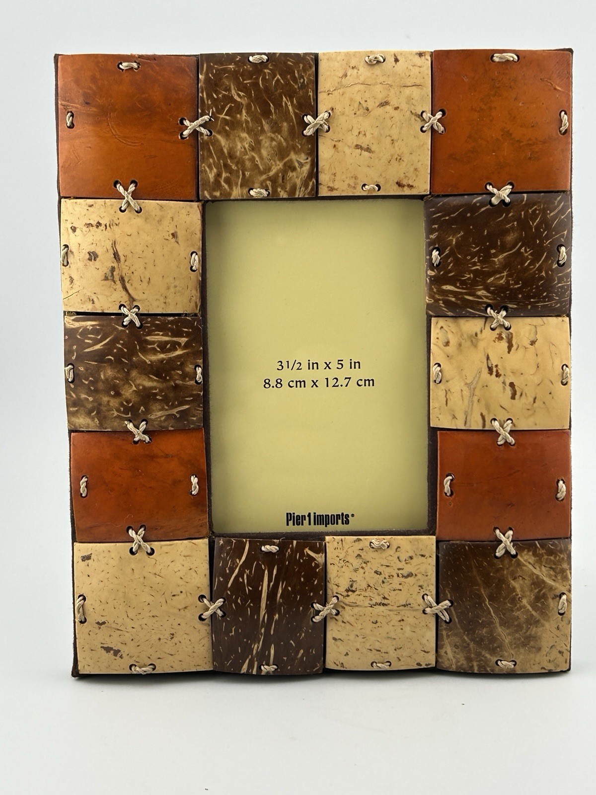 Pier 1 Imports Coconut Shell Mosaic Picture Frame 3½ x 5 Tropical Tiki Boho