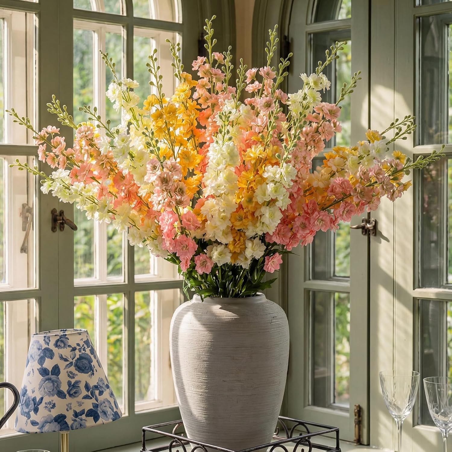 24 Pcs Artificial Delphinium Flowers Bulk, 33.5” Faux Silk Delphinium Tall Fake