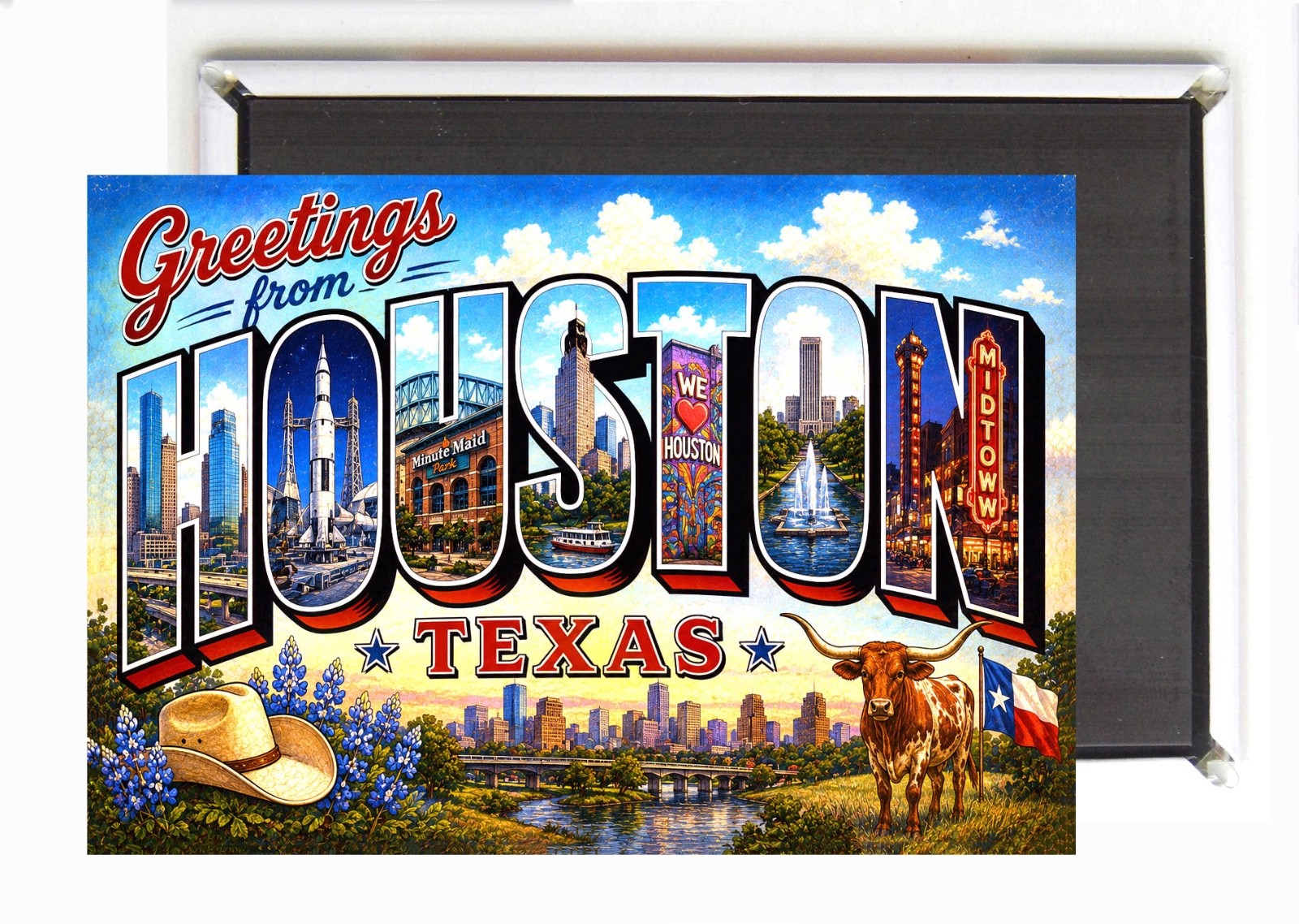 Greetings from Houston Texas FRIDGE MAGNET travel souvenir “style Z”