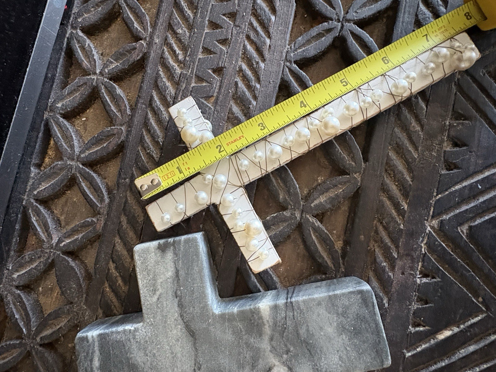 Two Home decor Crosses Handmade of Stone, Wire and Faux Pearls