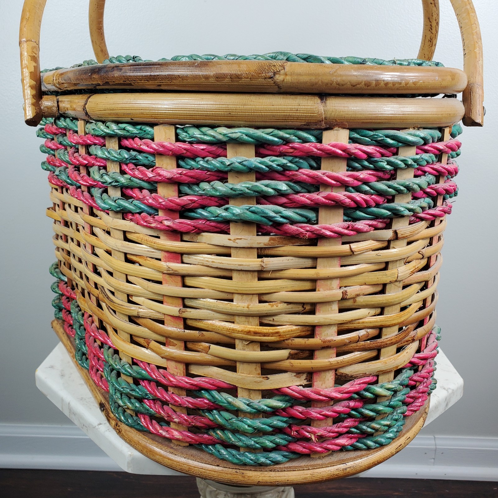 Heart Shaped Picnic Storage Basket Woven Wicker Rattan Handles Valentines