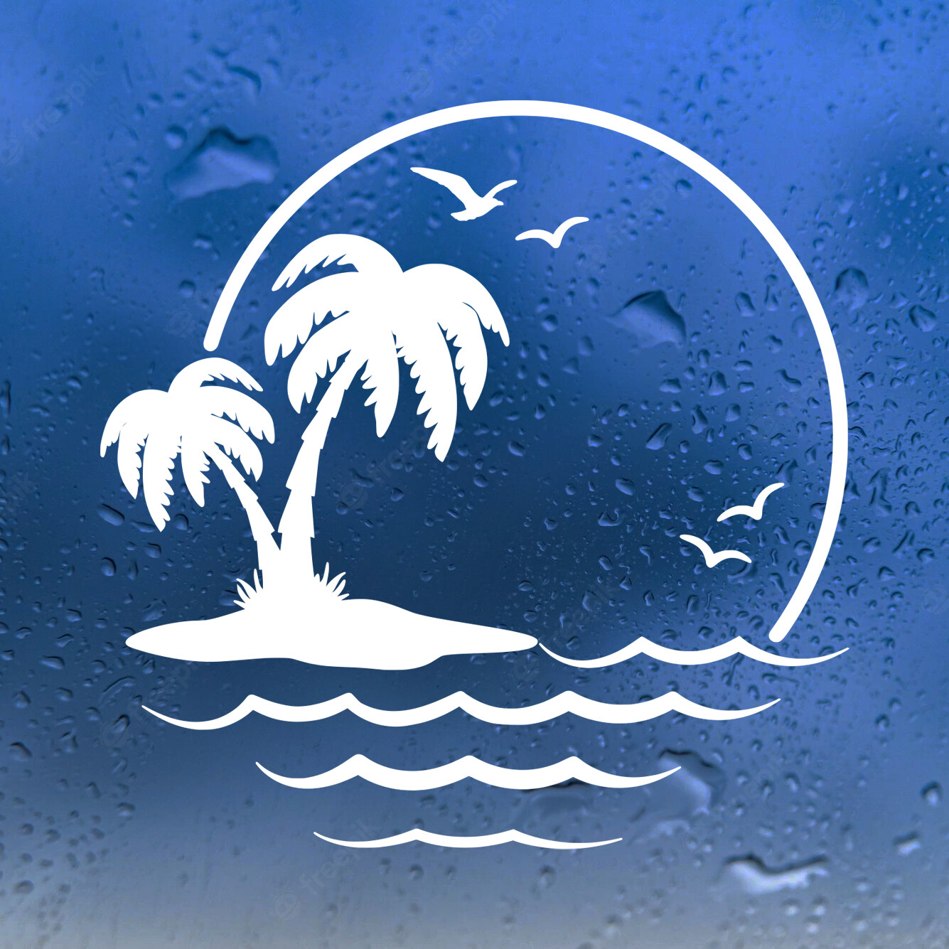 Palm Trees Gulls V1 Vinyl Decal Seagull Beach Sun Water Summer Die Cut Sticker