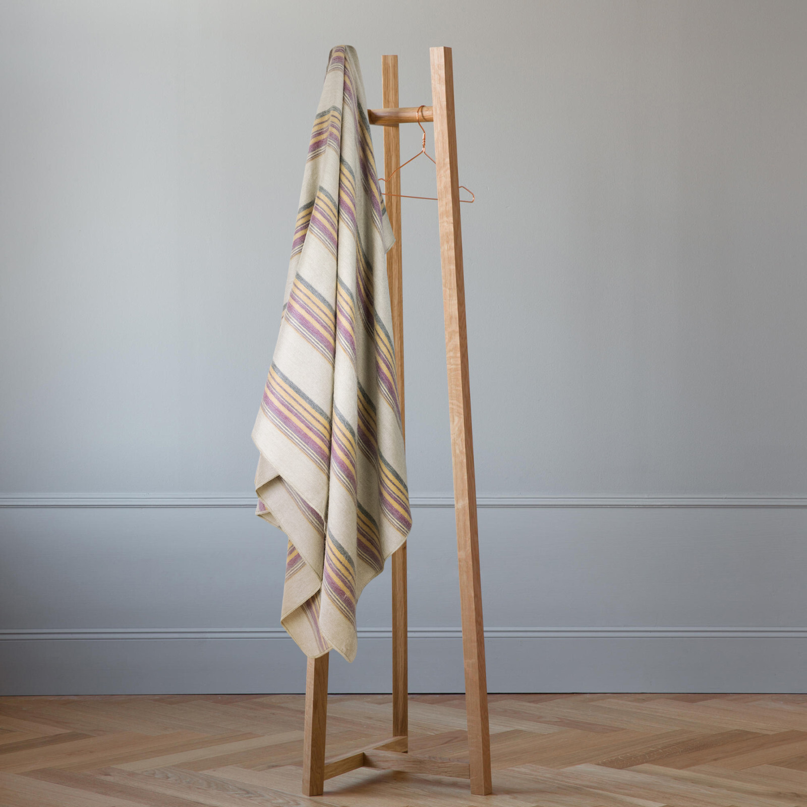 COSY CLOUD SOFT ALPACA WOOL BLANKET 96” X 65” STRIPES IN LAVENDER, GOLD & GRAY