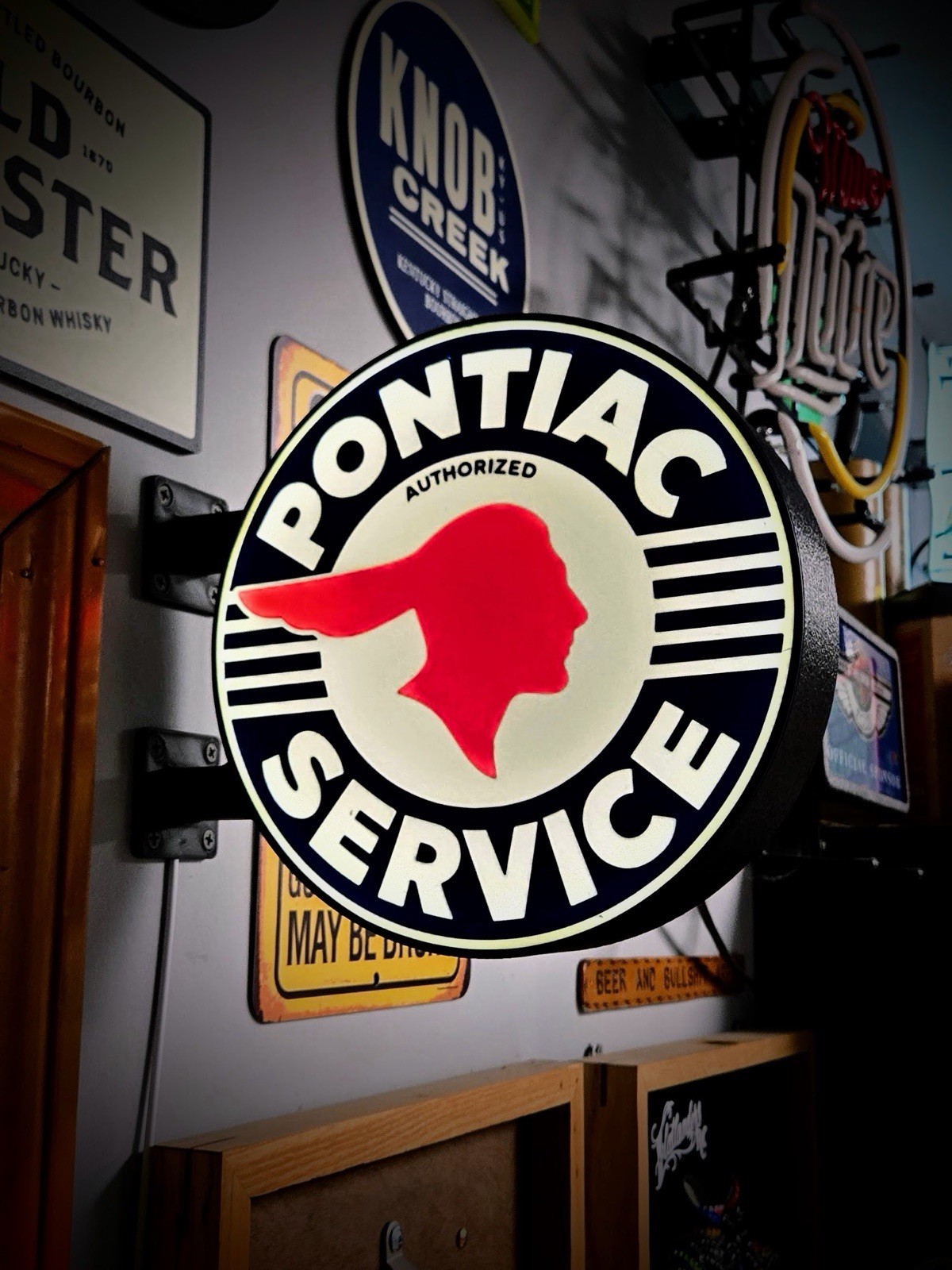 Pontiac Service Round LED Light Box | Double Sided Sign RGB Option