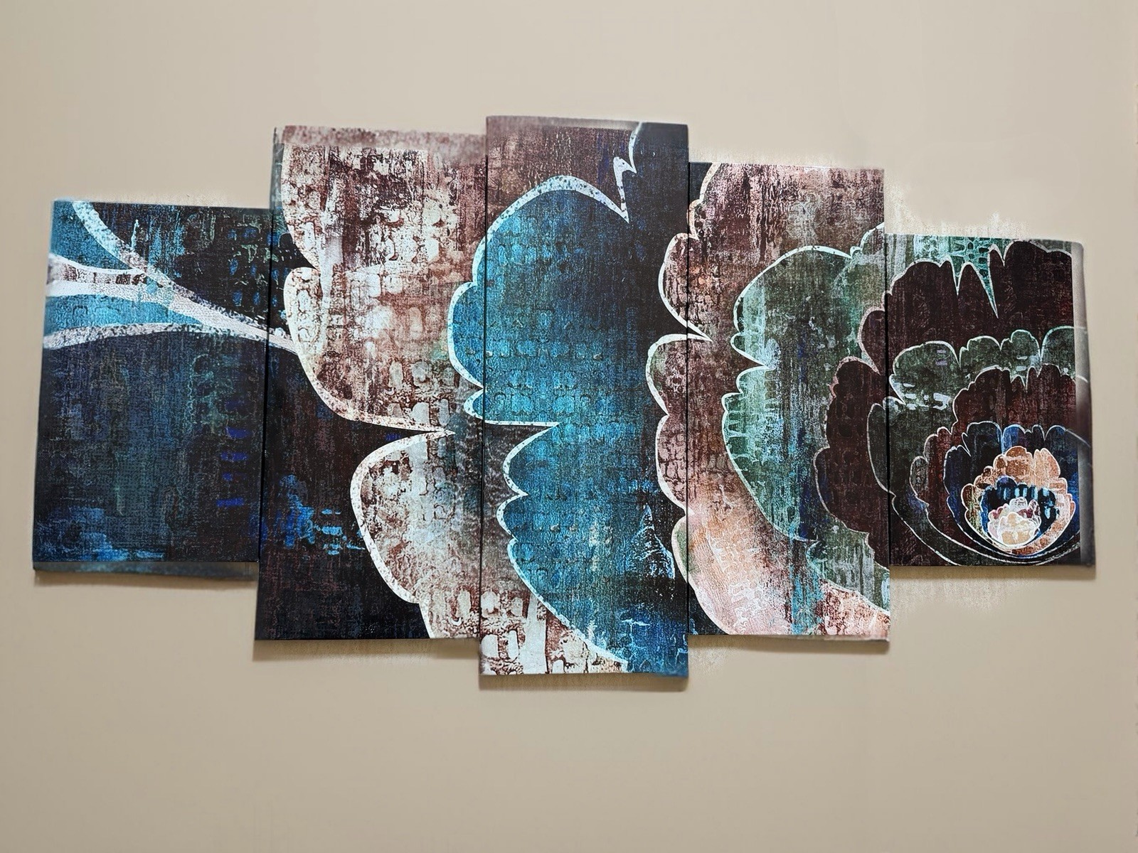 Canvas & Wood 5 Piece Blue Flower Montage Wall Art Print