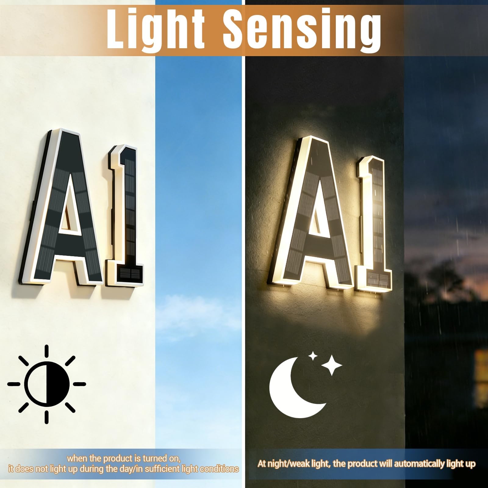 9 Inch Solar Lighted House Numbers for Outside, Waterproof LED Illuminated Addre