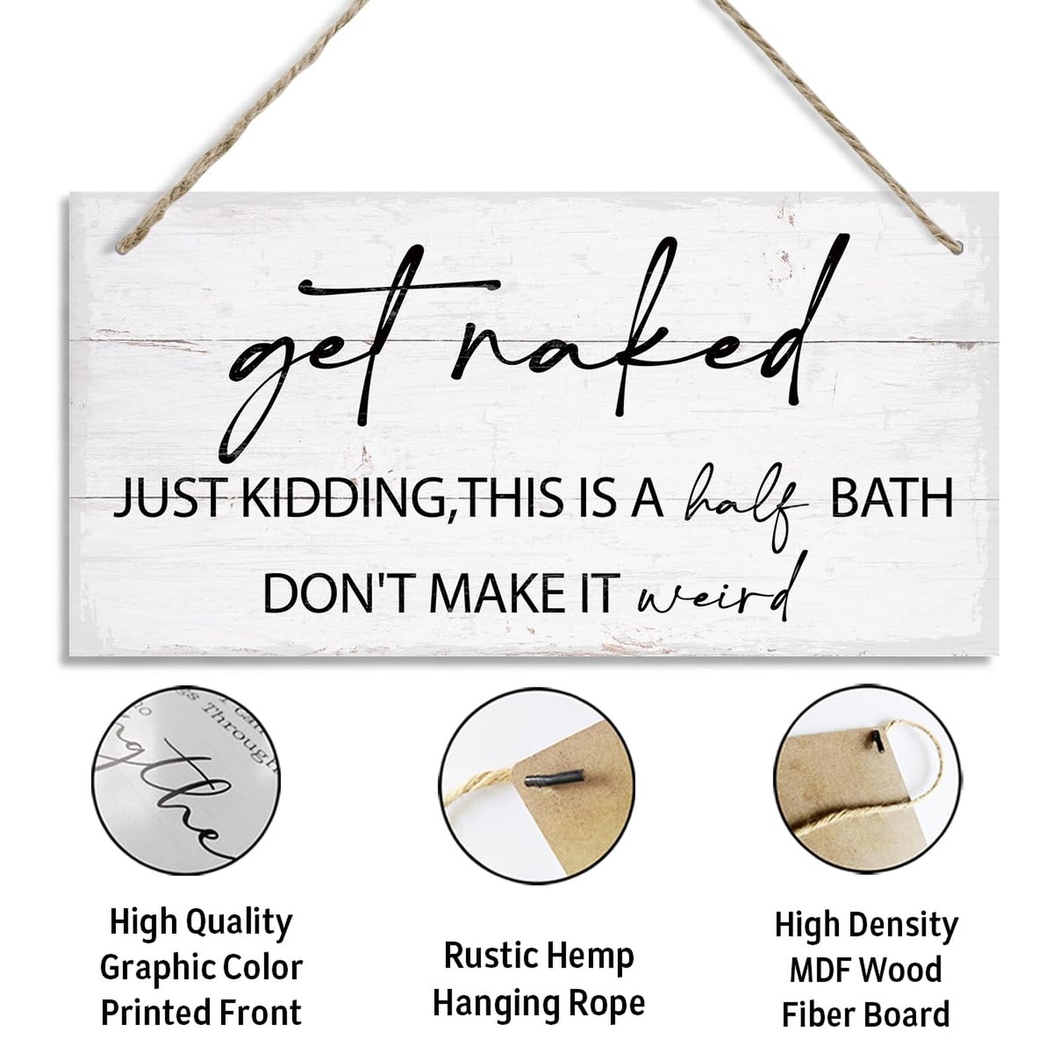 Funny Bathroom Decor, Get Naked Sign, Half Bath Sign, Decorative Hanging Wall…