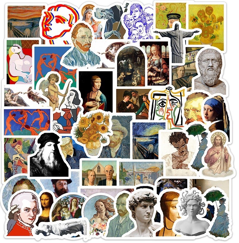 150pcs Famous Painting Vinyl Stickers, Artist Monet Van Gogh,0012345