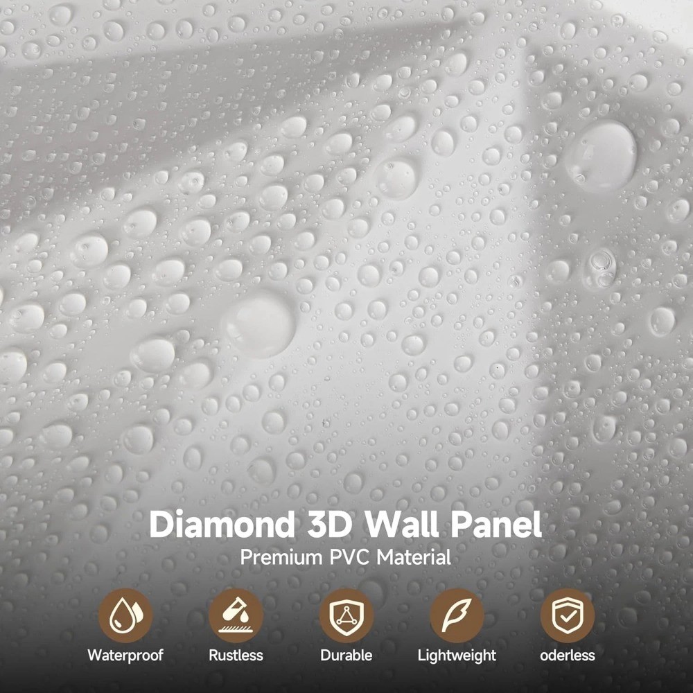 10PCS 3D Wall Panels Diamond Design Textured Accent PVC Wall Background Decor