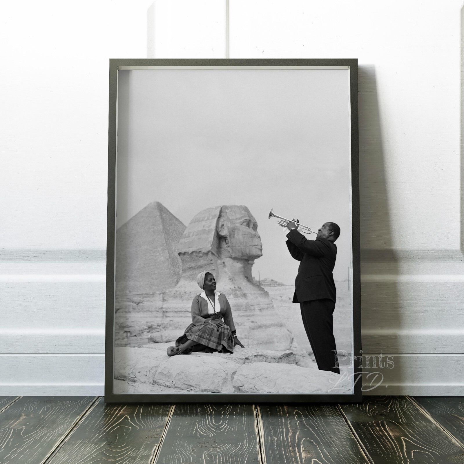 Louis Armstrong Playing Trumpet For Wife By Sphinx At Egypt Pyramids Art Print