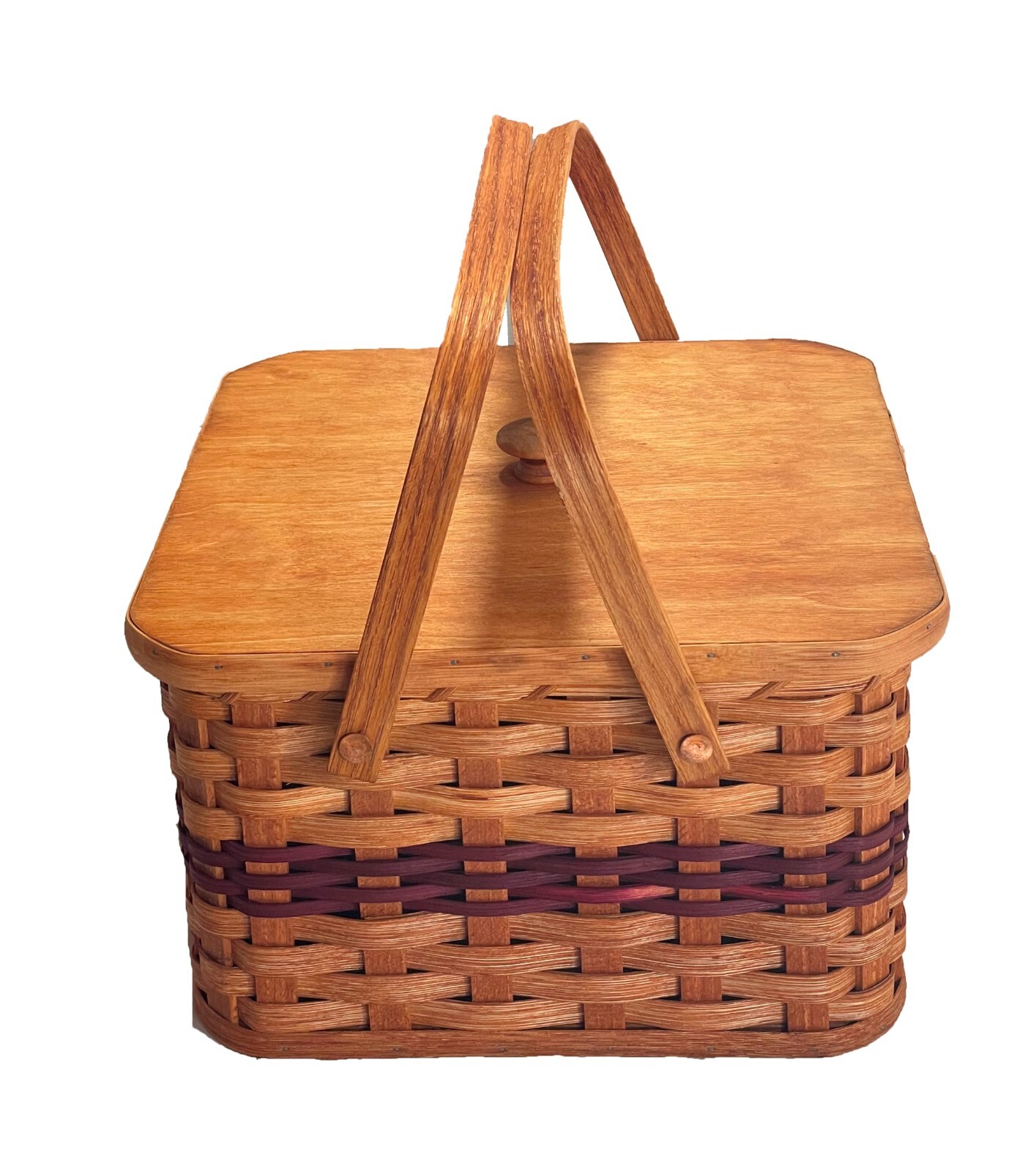 Amish Double Pie Carrier Square Oak Handmade Basket Swinging Handles