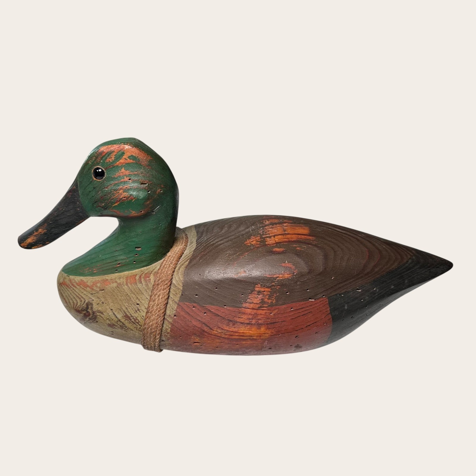 Vintage Wood Duck Decoy OS Green Rustic Rugged Hand Painted G.W. White Stamped