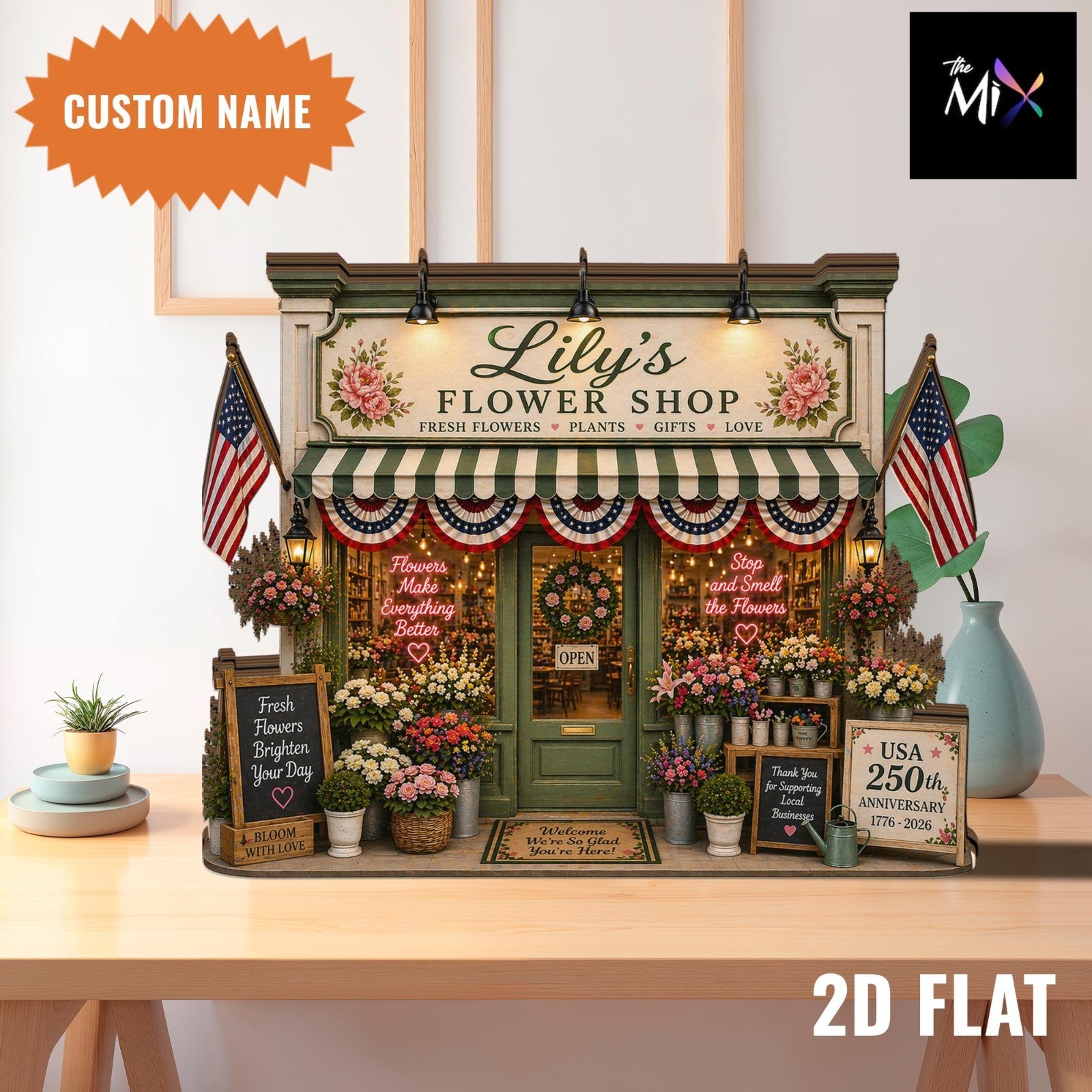 Personalized Flower Shop Wooden Block Sign, Custom Florist Decor