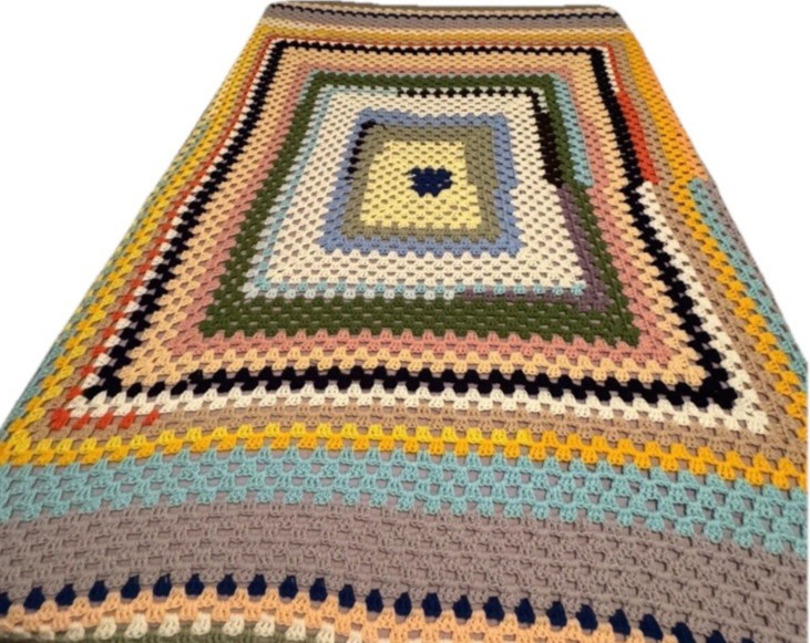 Vintage Crochetted Afghan 68.5″ x 68″ – Scrap Style / Shabby Chic / Cottagecore
