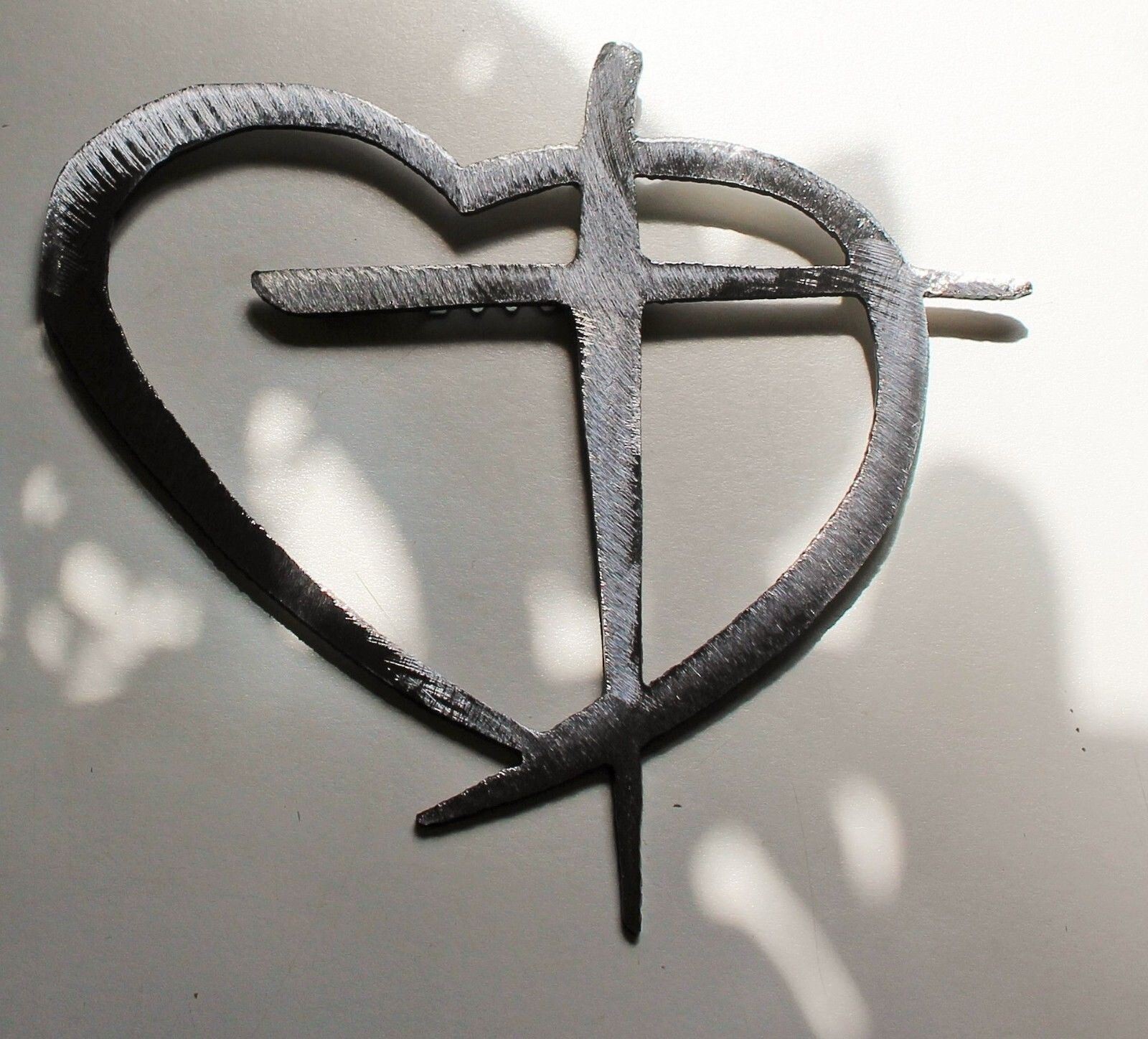 Heart & Cross – Metal Wall Art – Silver Polished Steel 9 1/2″ x 9″