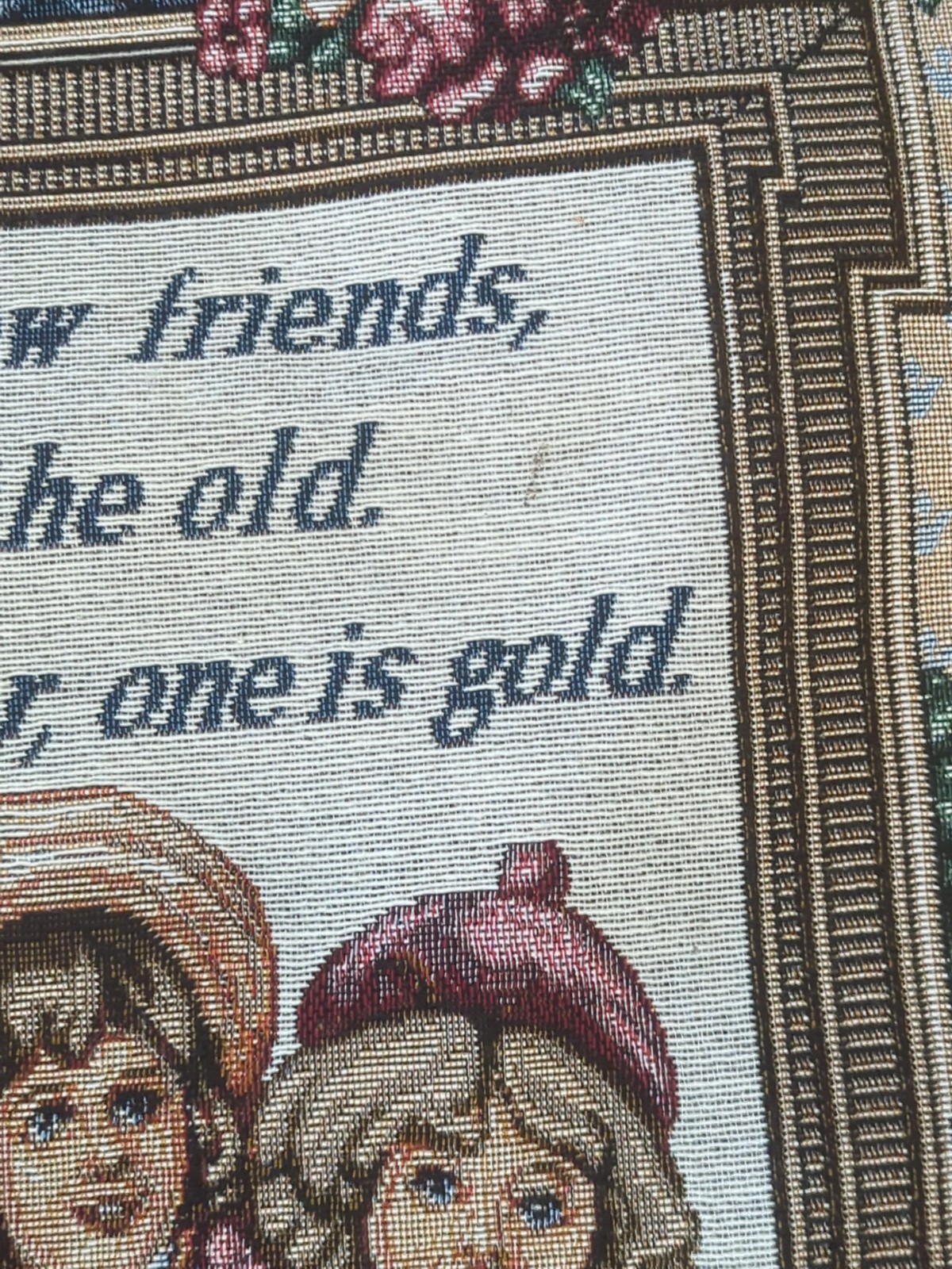 Vintage 1990s Woven Tapestry Friends Silver Gold, Cottage Core, Friendship