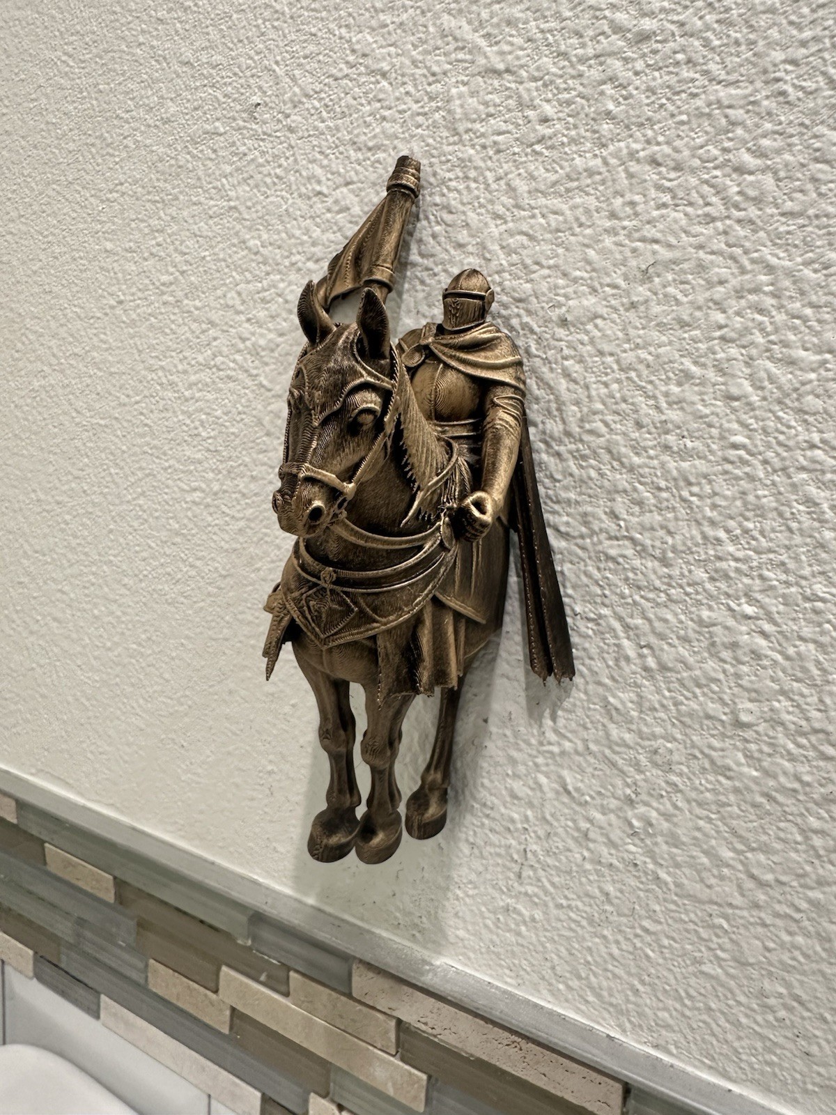 Hand Painted Medieval Knight On Horse Wall Mount Gothic Sculpture Armor Decor 9”