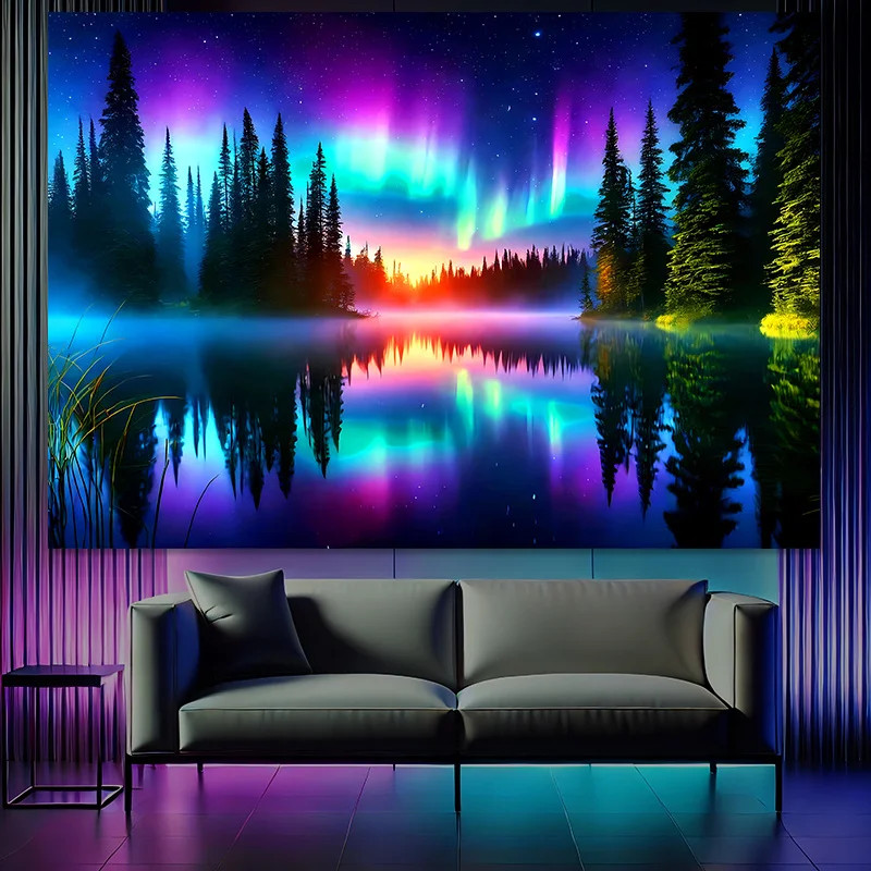 VIKAMA Aurora Forest Tapestry Bedroom Feature Wall Bed & Breakfast Decor Living