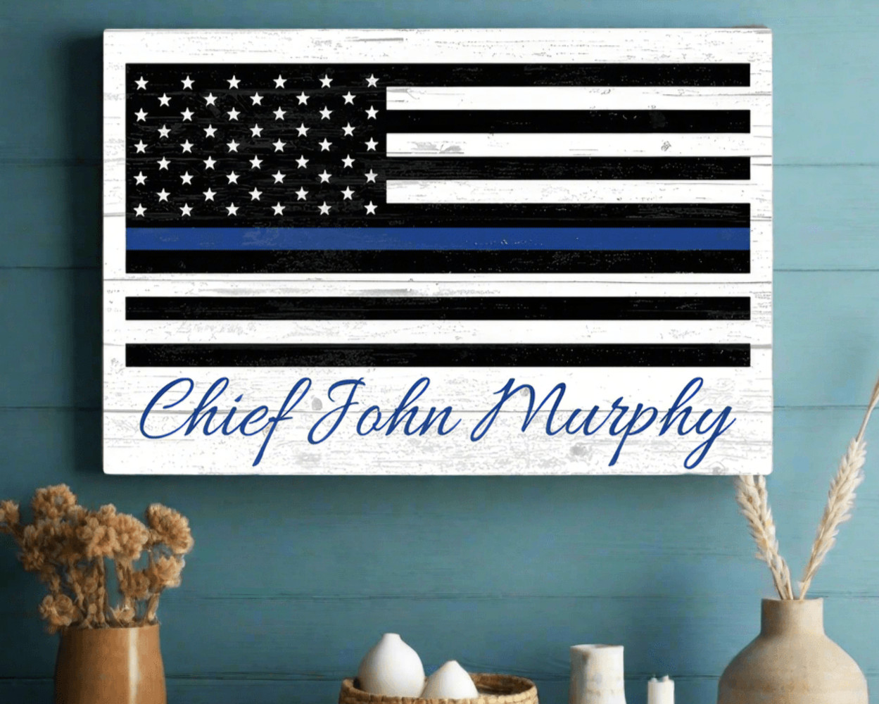 Personalized Thin Blue Line Flag Sign Police Law Enforcement Family Gift