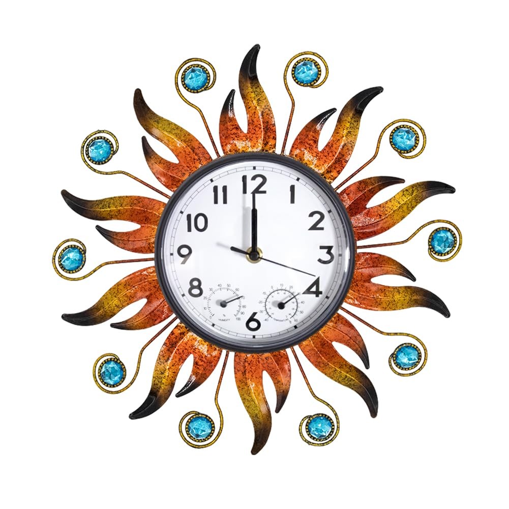 HOBYLUBY Sun Outdoor Clock with Thermometer and Hygrometer Combo, Silent NoTi…