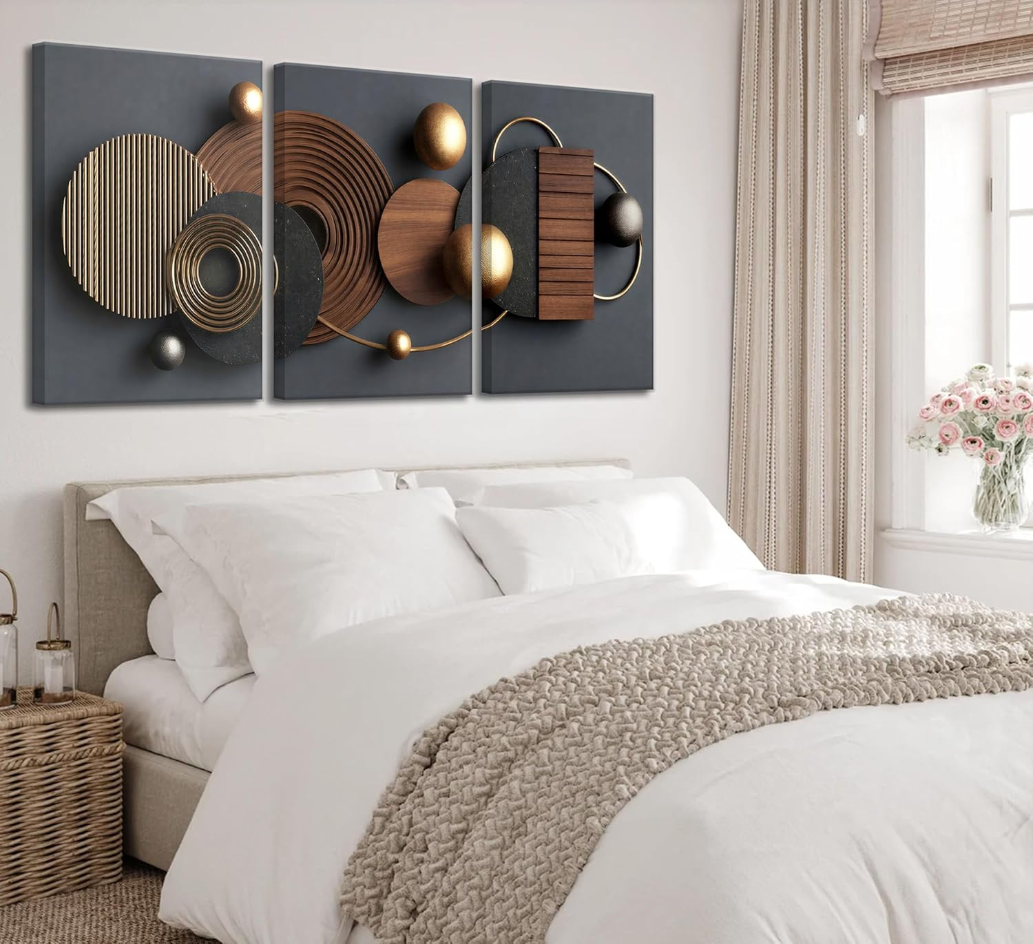 Abstract Black Gold 3D Geometric Canvas Art Set for Modern Home Decor