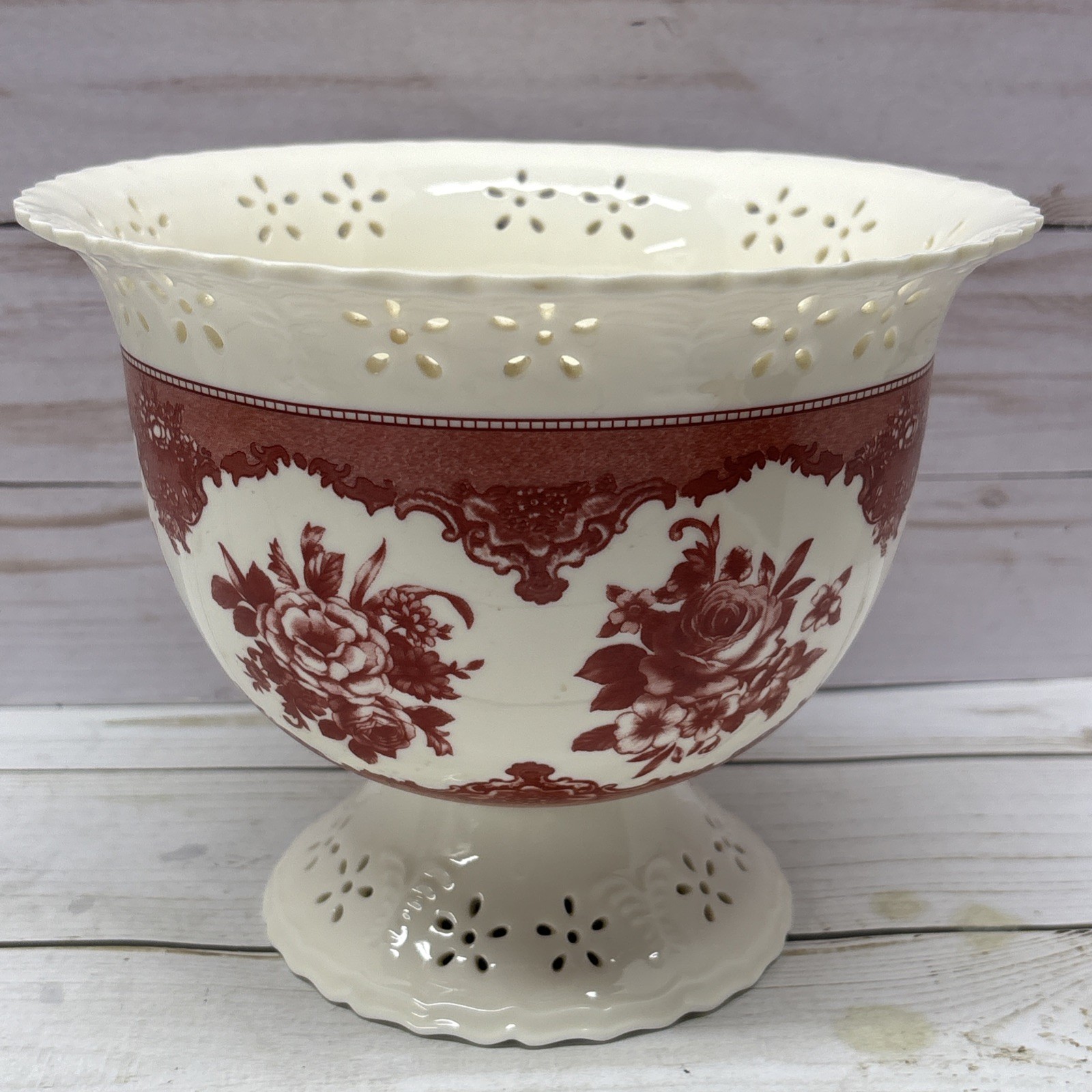 FTD Wine Colored Rose Bouquet Flower Plant Pot Sm Chip & Crack On Top Rim 5.5”T