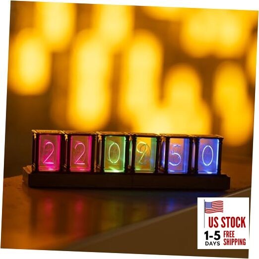 DIY Retro Nixie Tube Clock Kit – RGB LED Imitation Display, Custom Light Modes