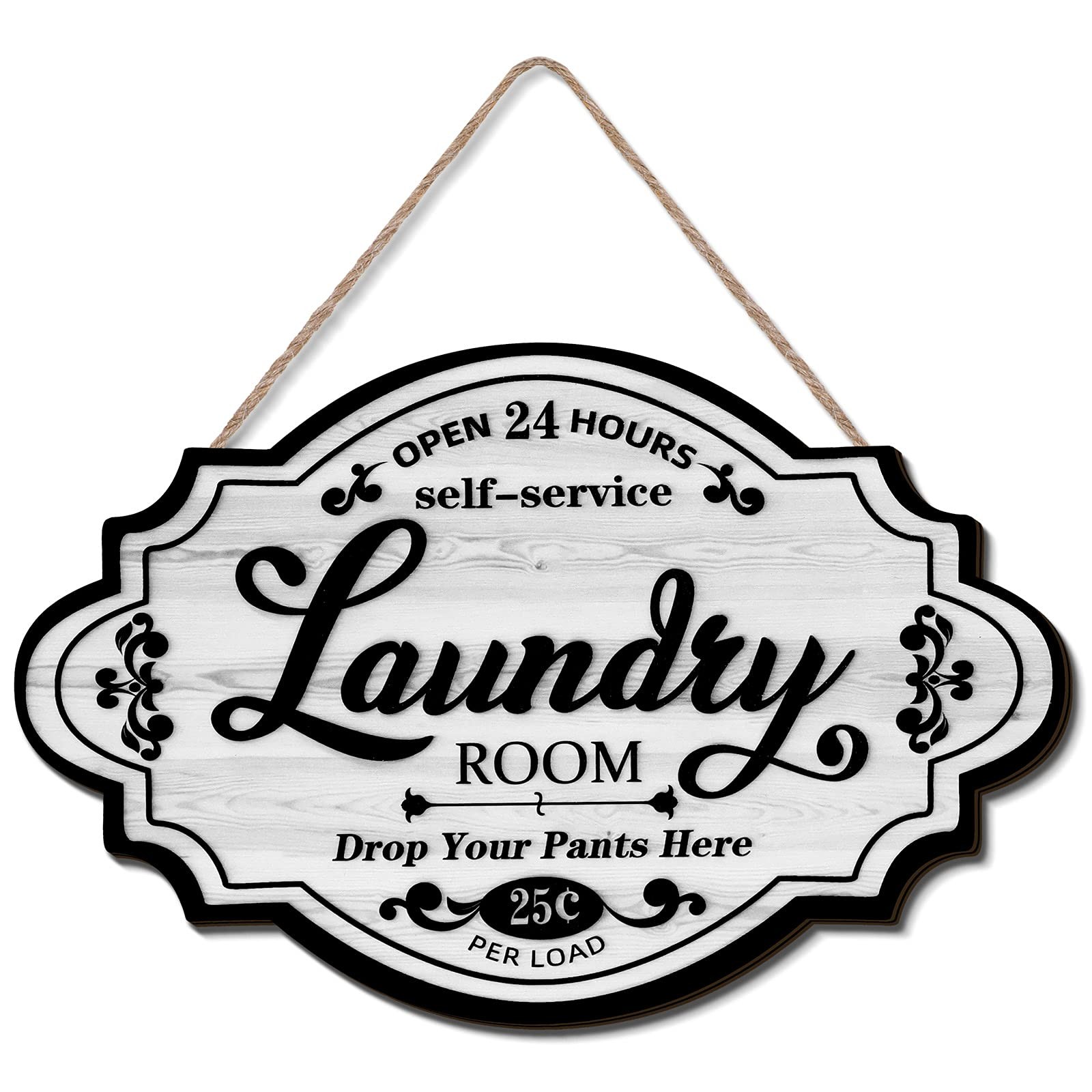 Jetec Vintage Wood Laundry Room Decor Hanging Wall Sign 12 x 8 inches, White