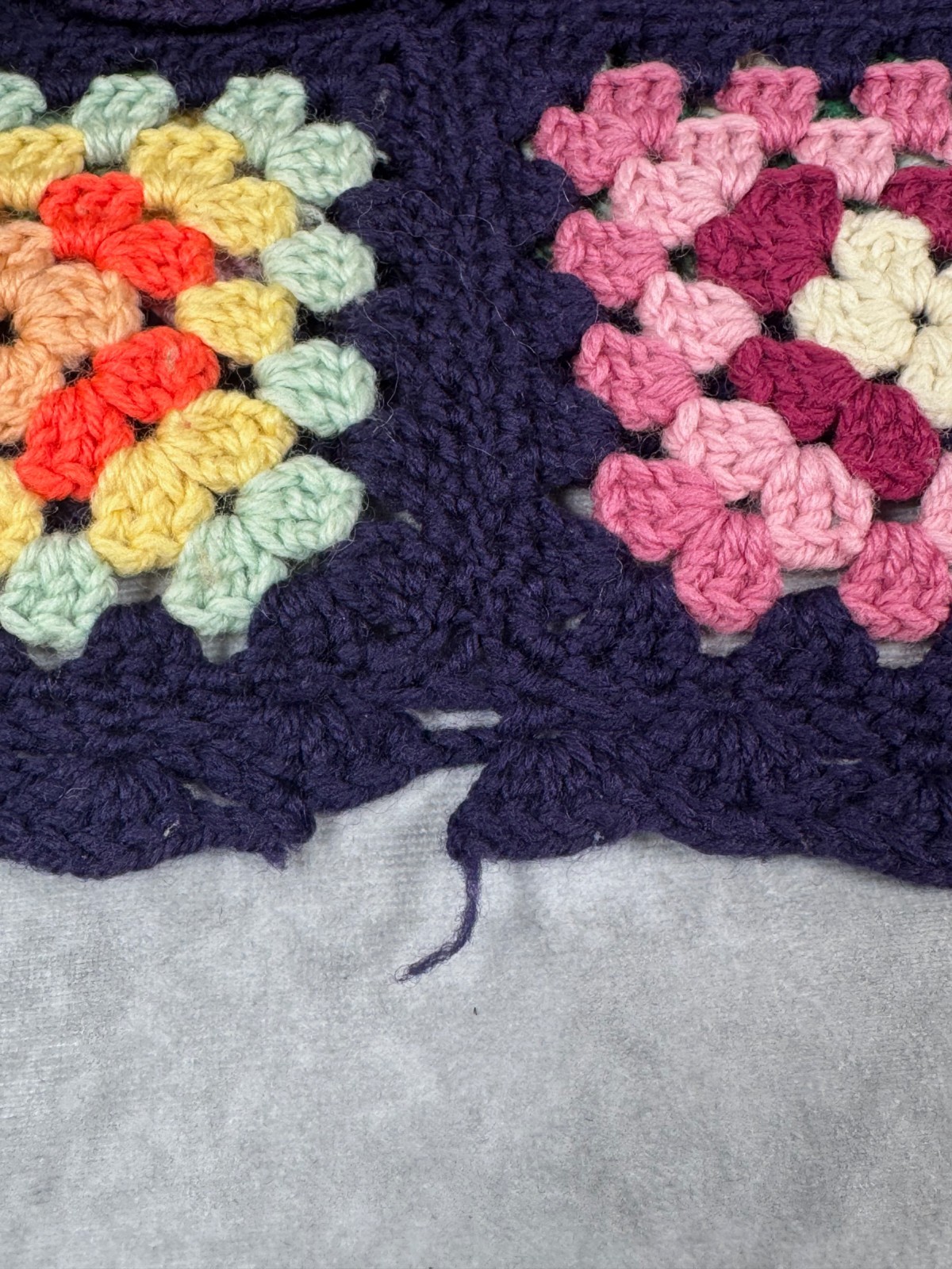 Handmade Crochet Granny Square Afghan Throw Blanket Navy Multicolor 54×54