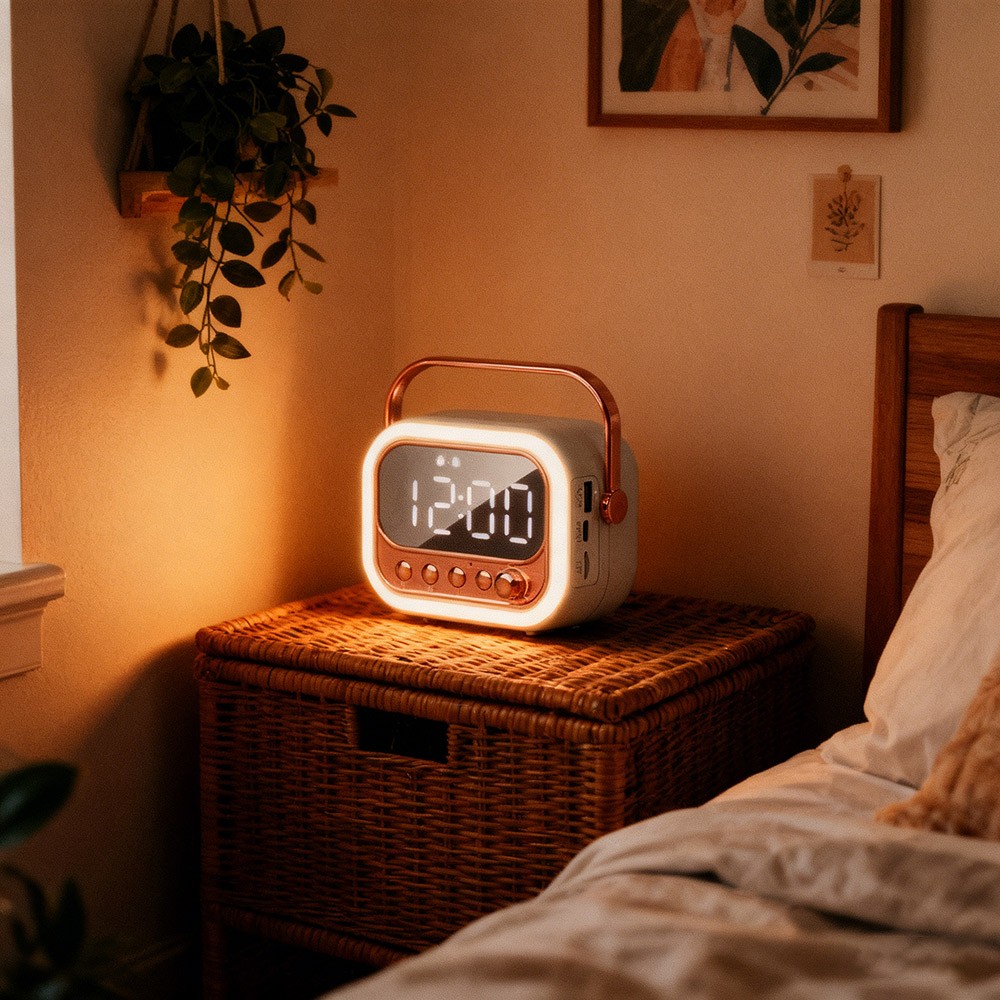 Digital Alarm Clock FM Radio Wireless Bluetooth Mirror LED With Speaker Portable