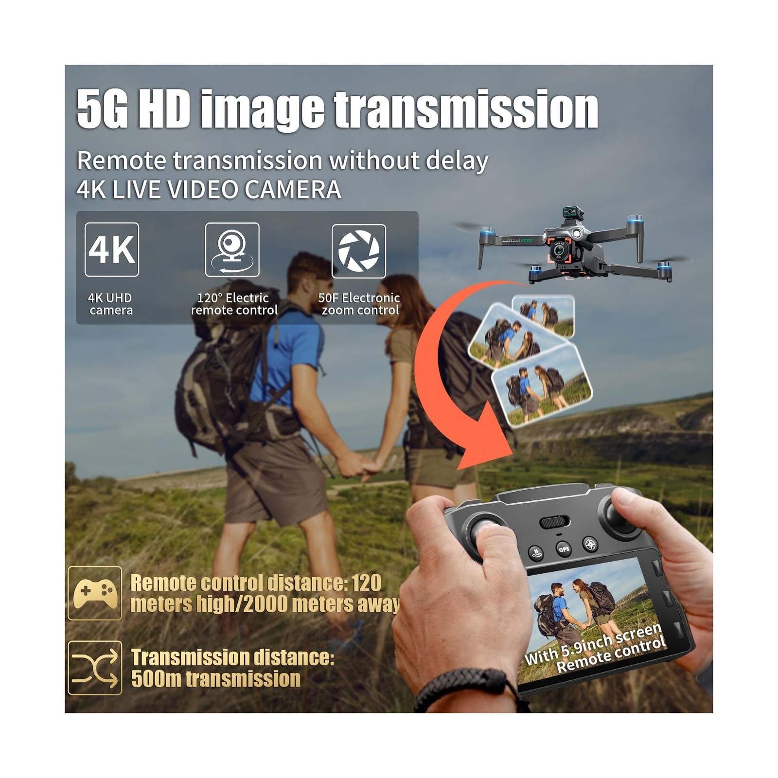 Drones With Camera for Adults 4K,Remote Contorl with Large Screen,FPV Drone w…