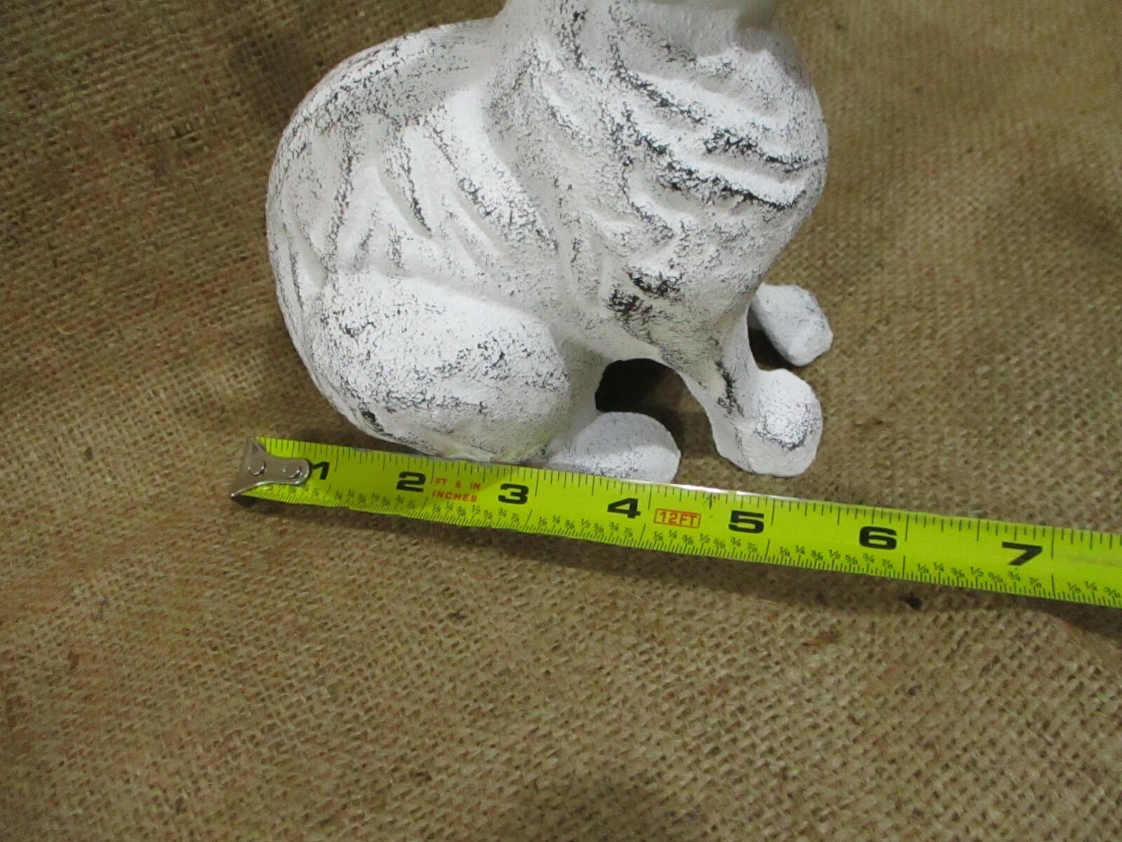 Large Cast Iron RABBIT Easter BUNNY Garden Statue RUSTIC Home Decor 7″ White