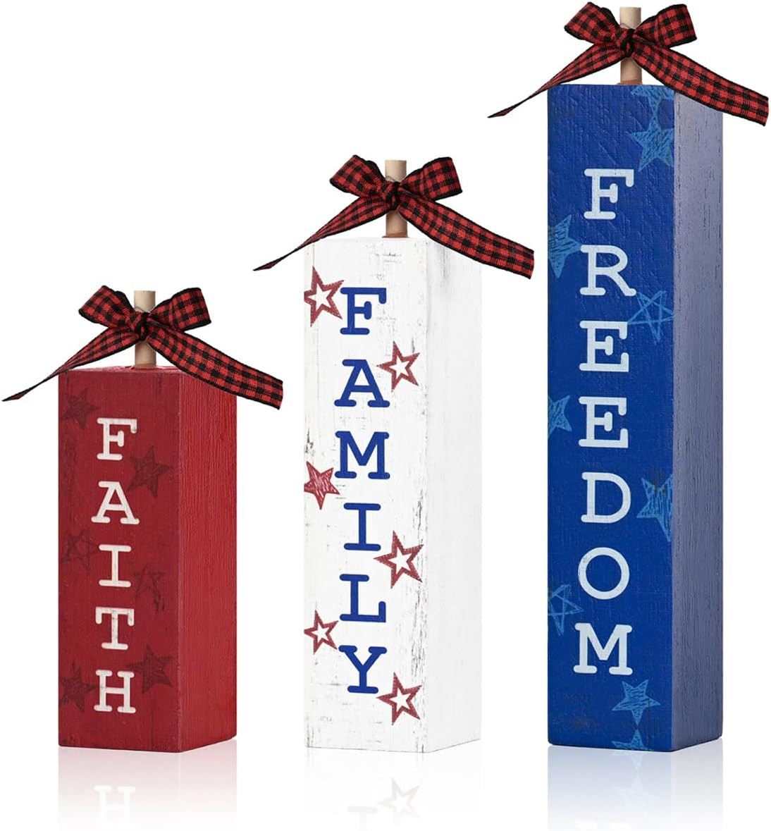 Smile 3 Pcs Wooden Veterans Day Patriotic Memorial Day Indoor Decorations, Rusti