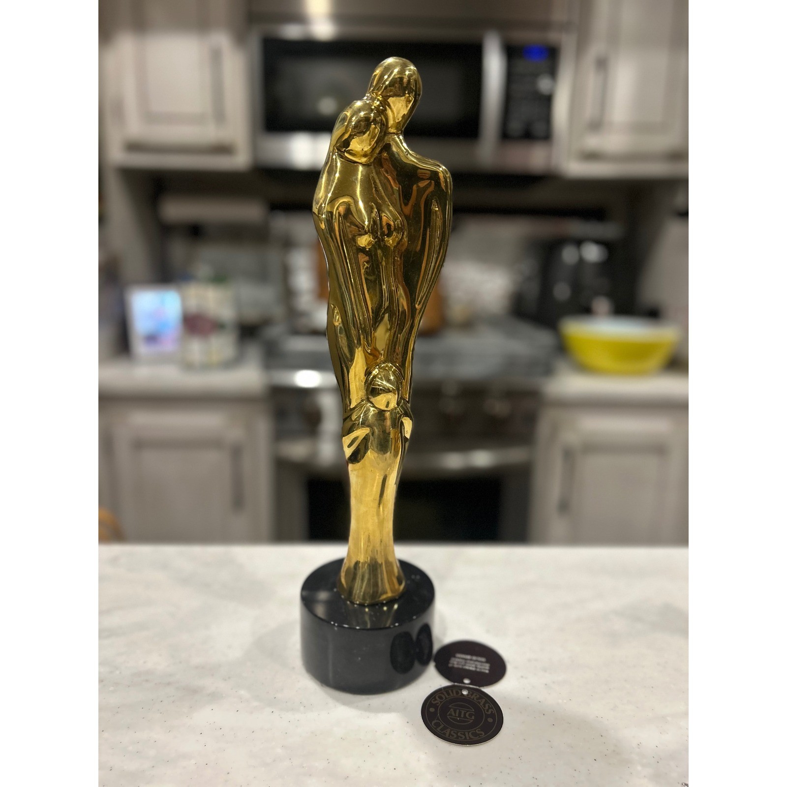 AITG Classics Solid Brass Family Sculpture Abstract Figurine Black Marble Base