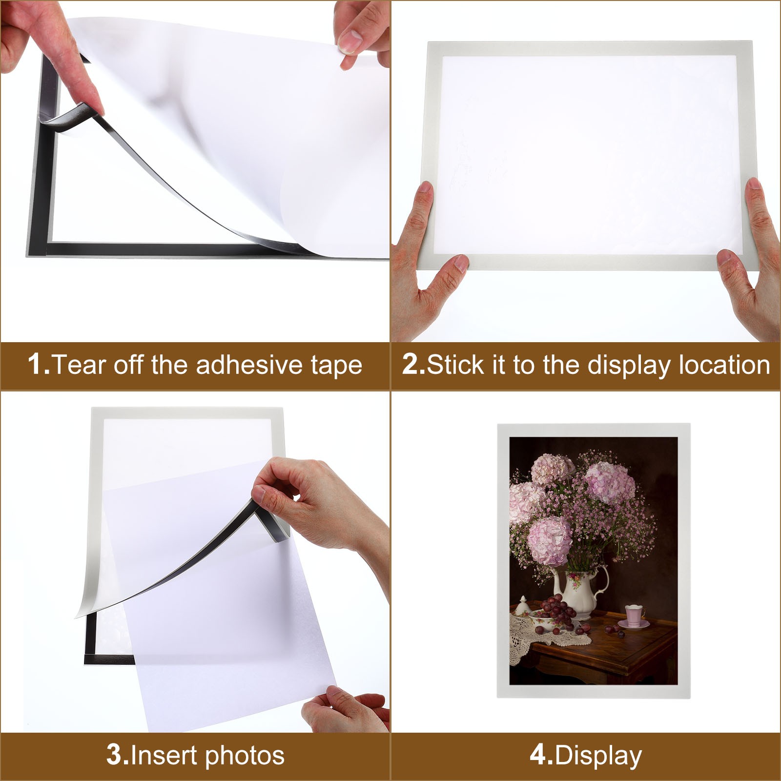 12pcs Magnetic Sign Holder A3 Self-Adhesive Magnetic Picture Frame Silver