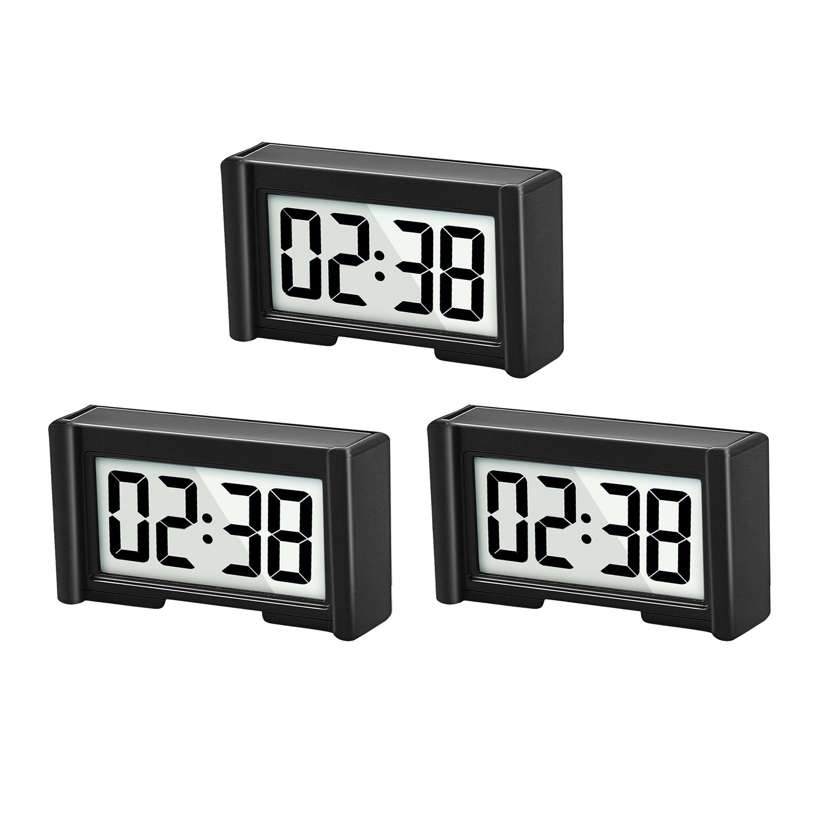 3PCS Small Digital Clock Mini Adhesive Stick On For Car Home Office Use New Set
