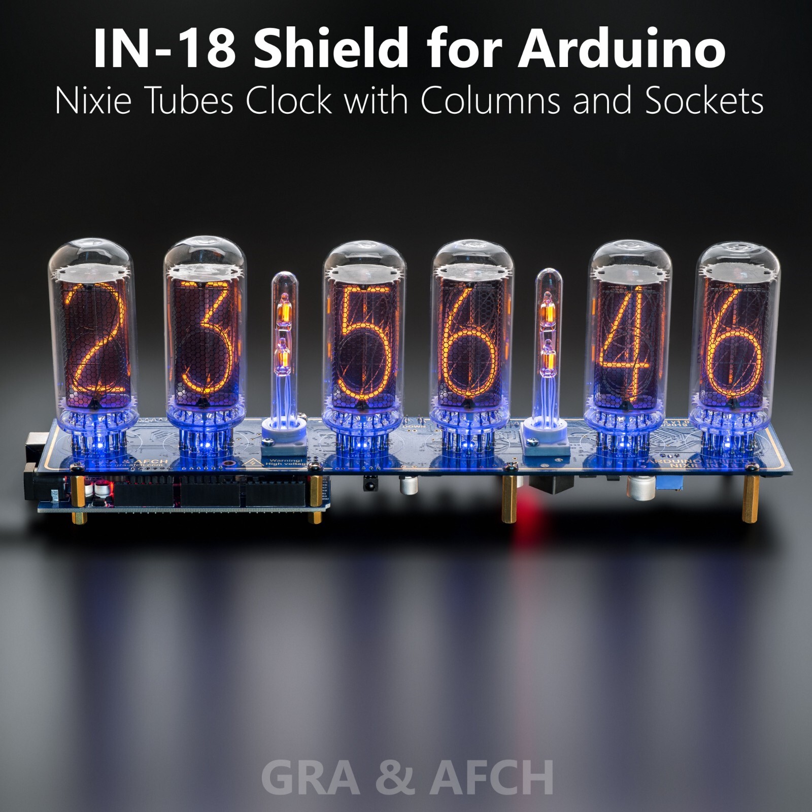 IN-18 Nixie Tubes Clock Shield NCS318 for Arduino with Columns [TUBES OPTIONAL]
