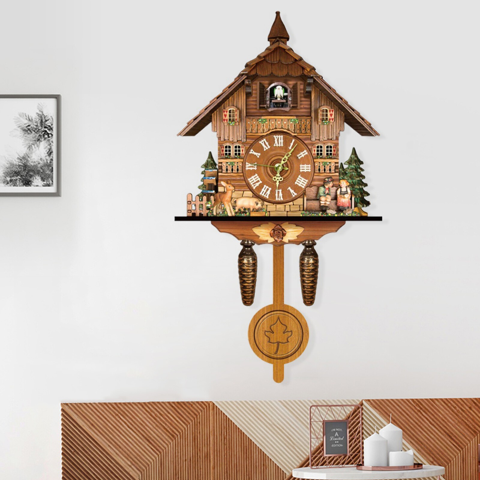 Vintage Cuckoo Wall Clock – Elegant Black Forest Design with Singing Feature