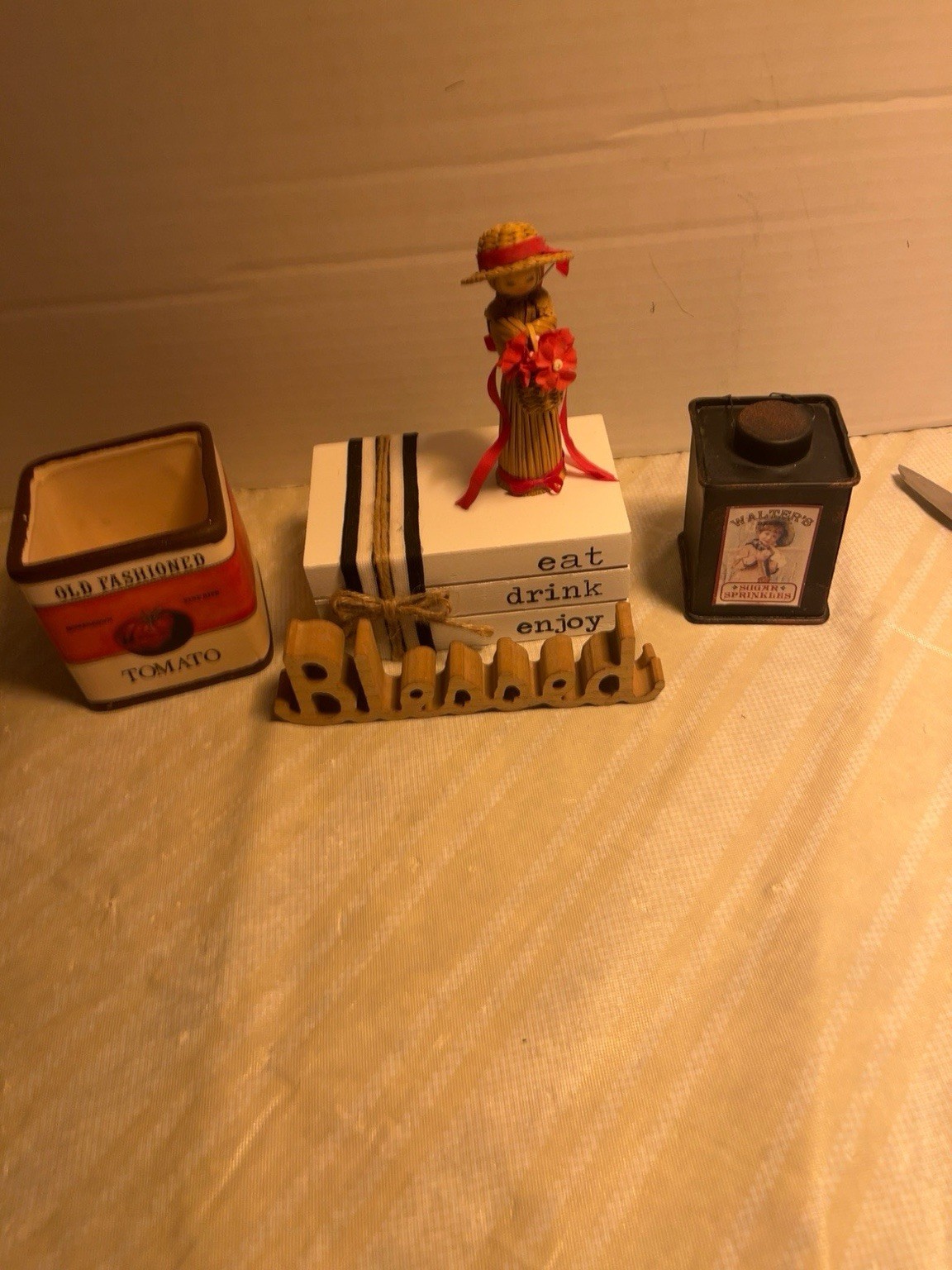 Farmhouse Tiered Tray Decor Bundle Blessed Sign Tomato Planter Sugar Tin Wood