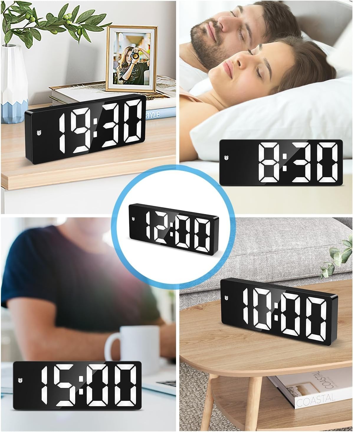 Digital Alarm Clock, LED Clock for Bedroom, Electronic Desk Clock w/ Type-C Port
