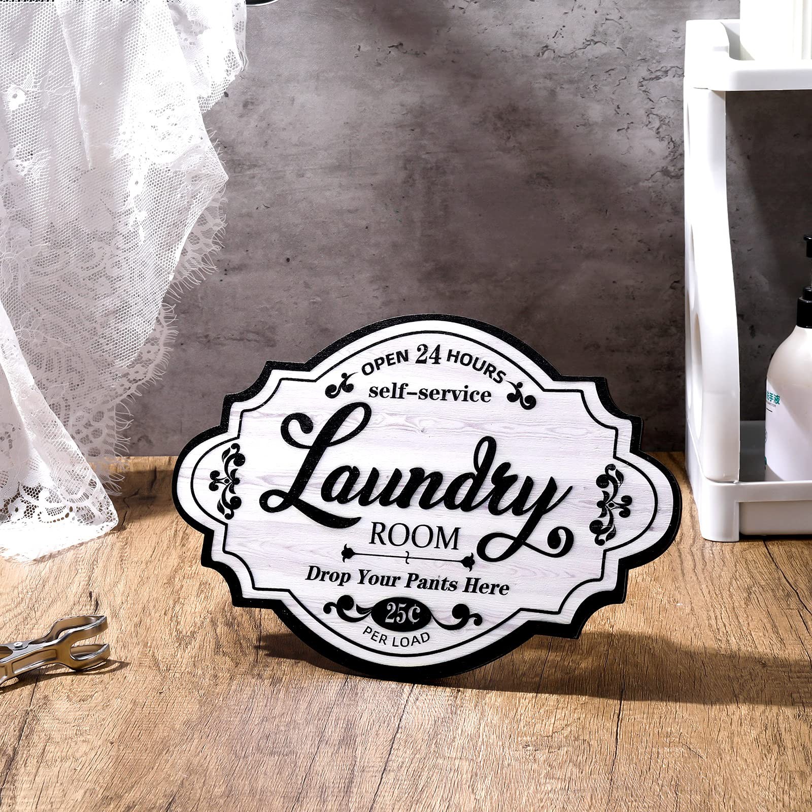 Jetec Vintage Wood Laundry Room Decor Hanging Wall Sign 12 x 8 inches, White
